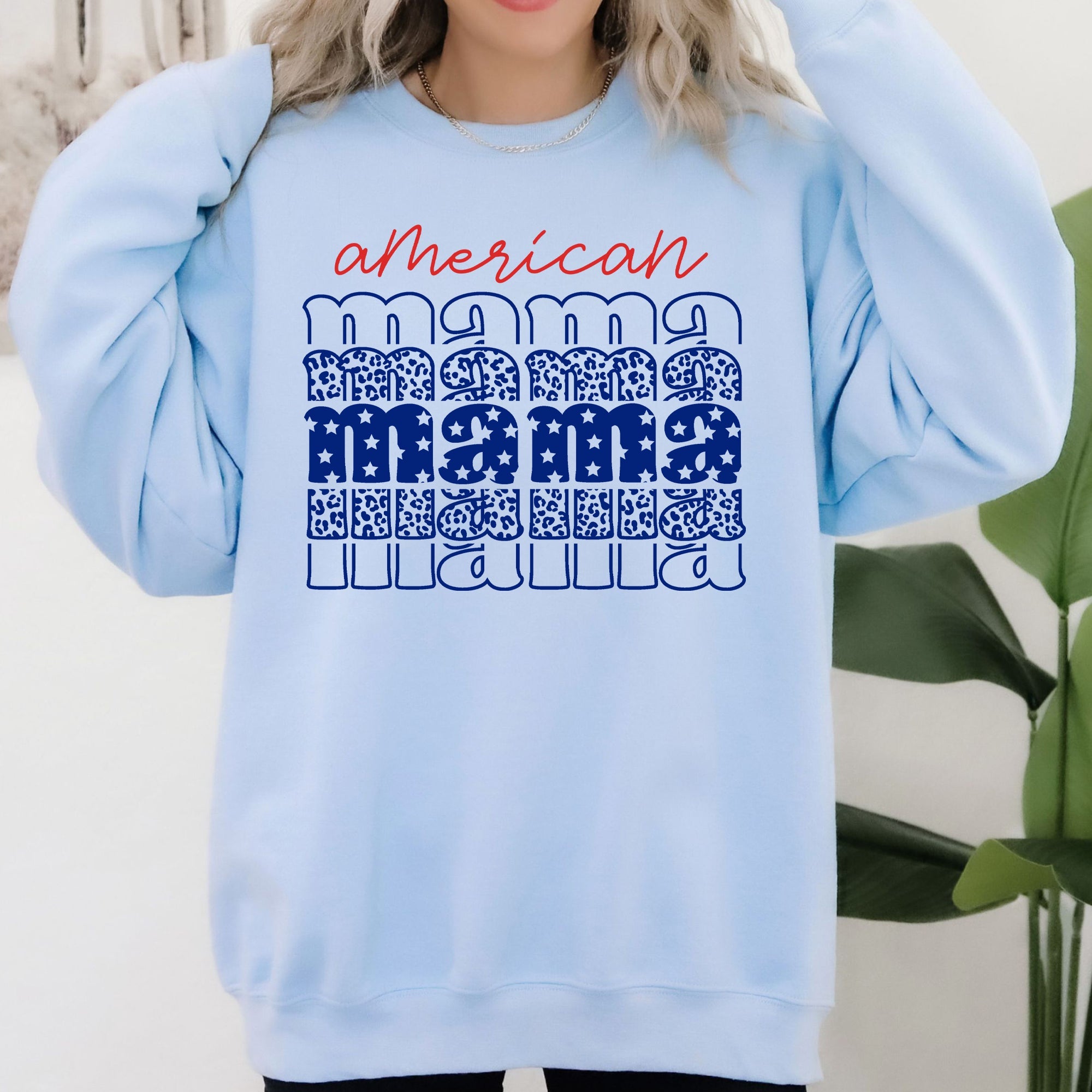 American Mama, Retro, Patriotic, Stars, Leopard, 4th of July Sweatshirt