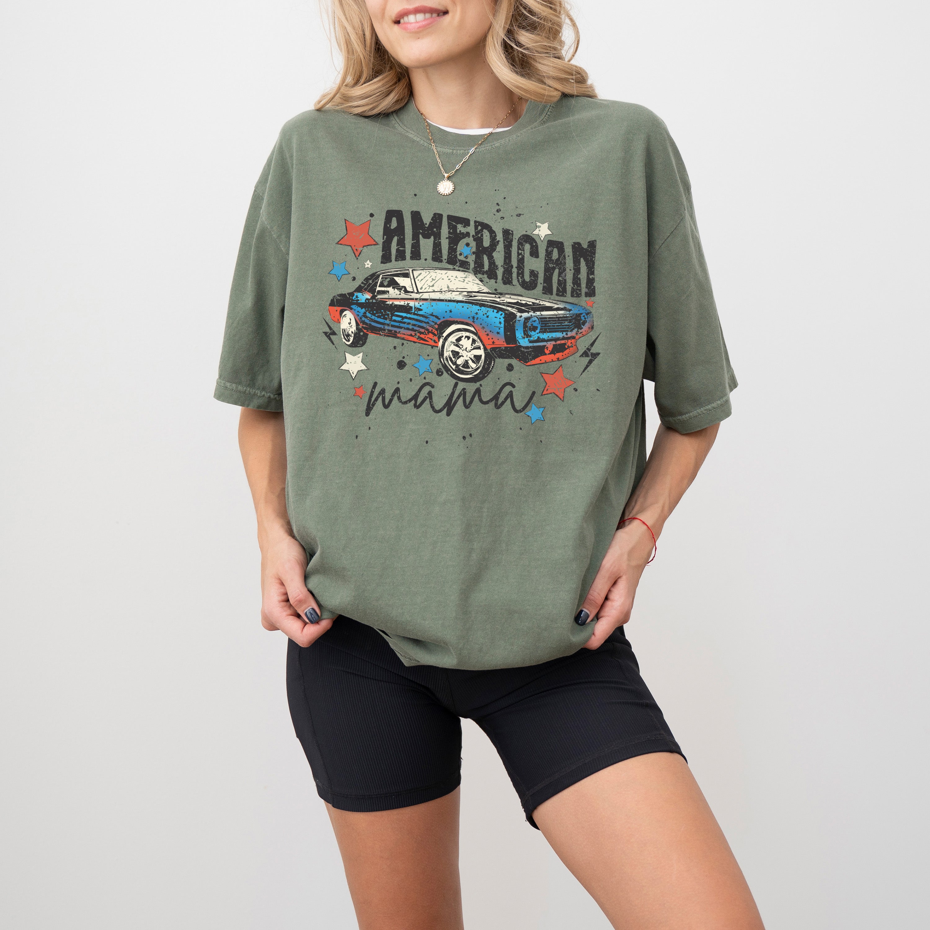 American Mama, Retro, Vintage, Muscle Car, Concert, Music, Patriotic, USA, Independence Day, Tshirt Comfort Colors T-Shirt