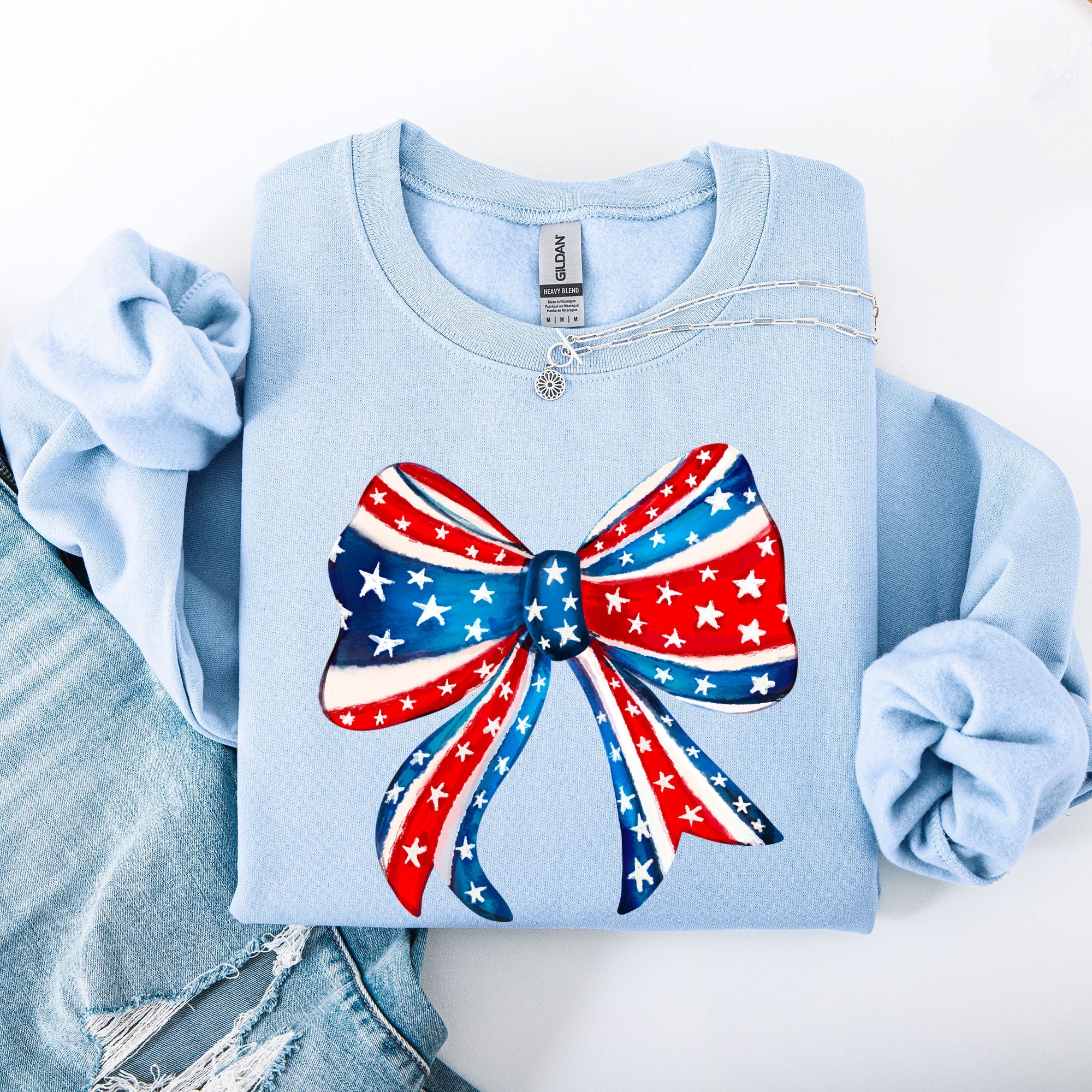 American, Bow, Red, White, Blue, Patriotic, 4th of July Sweatshirt