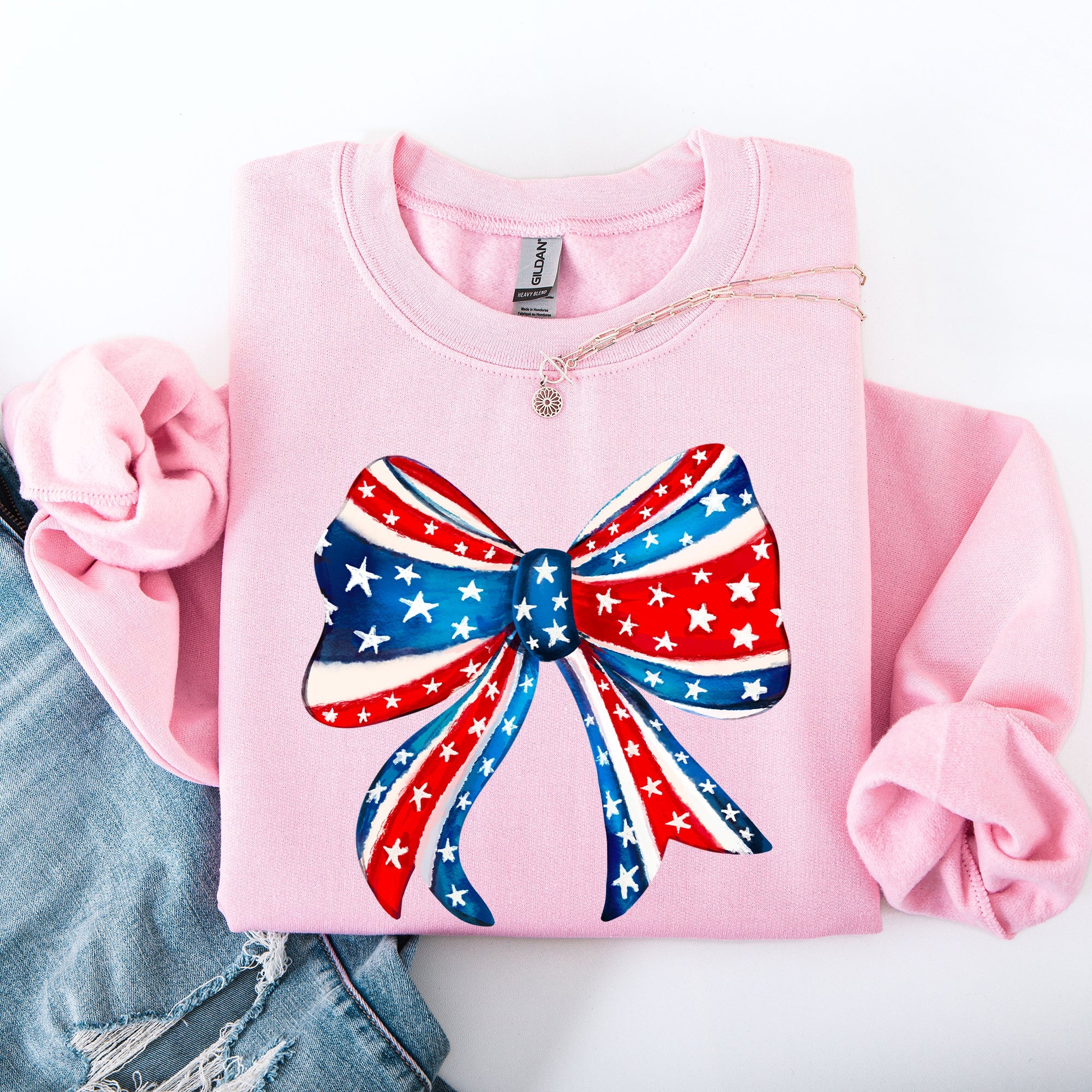American, Bow, Red, White, Blue, Patriotic, 4th of July Sweatshirt