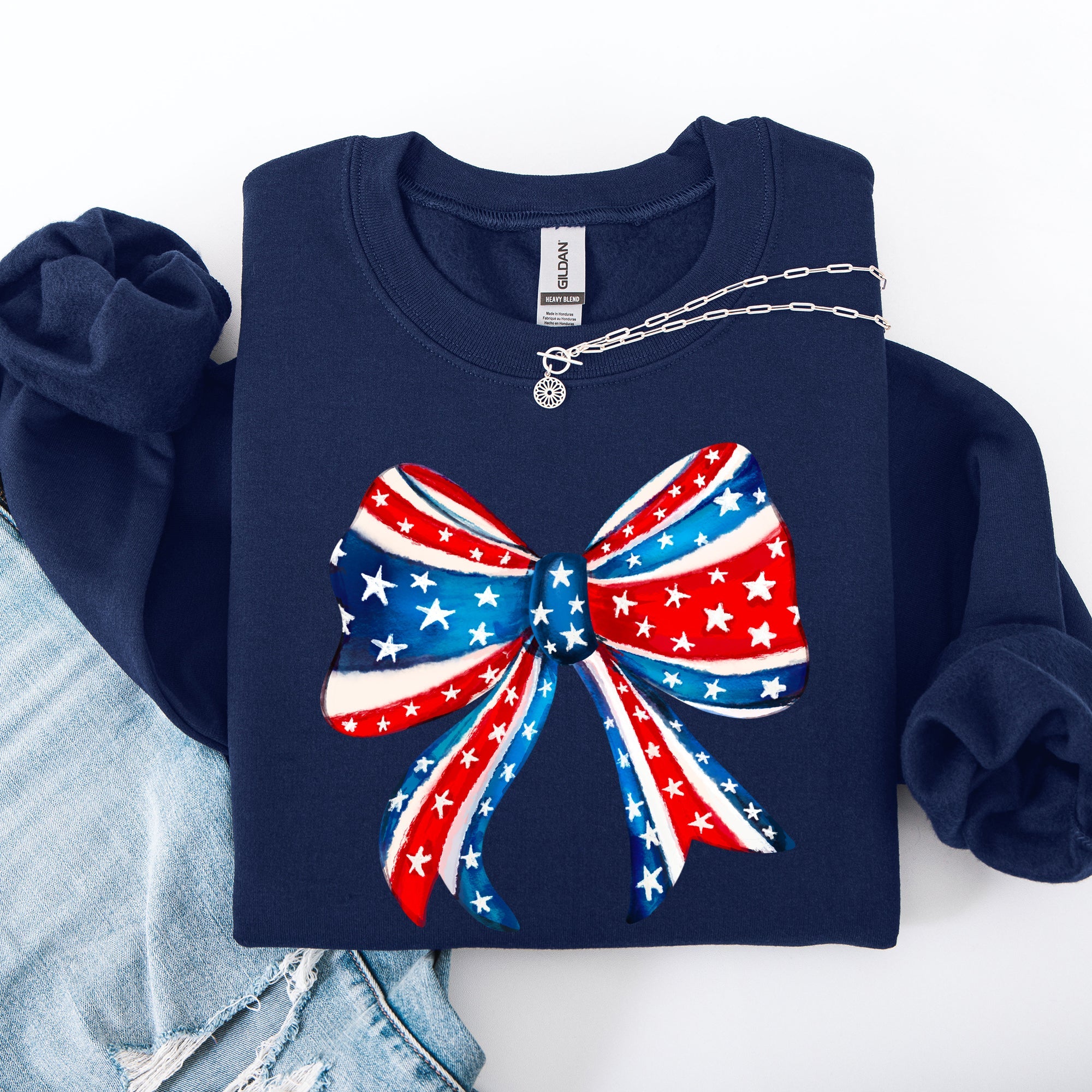 American, Bow, Red, White, Blue, Patriotic, 4th of July Sweatshirt