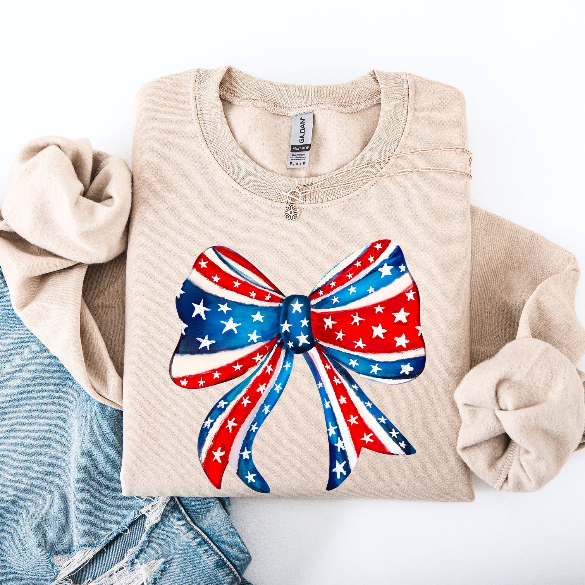 American, Bow, Red, White, Blue, Patriotic, 4th of July Sweatshirt