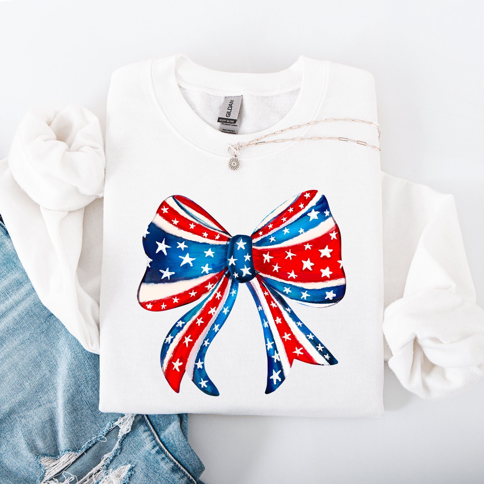 American, Bow, Red, White, Blue, Patriotic, 4th of July Sweatshirt