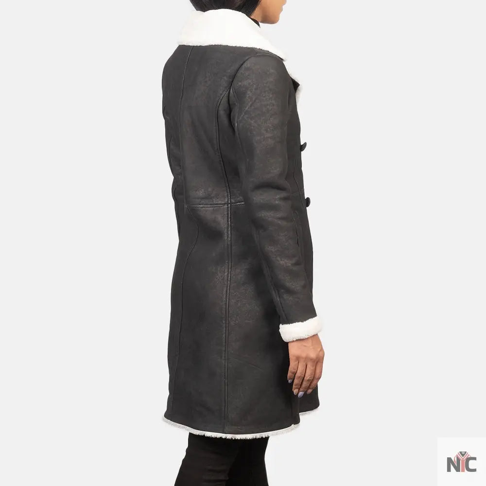 Amie Black Double Breasted Shearling Coat Shopotiny
