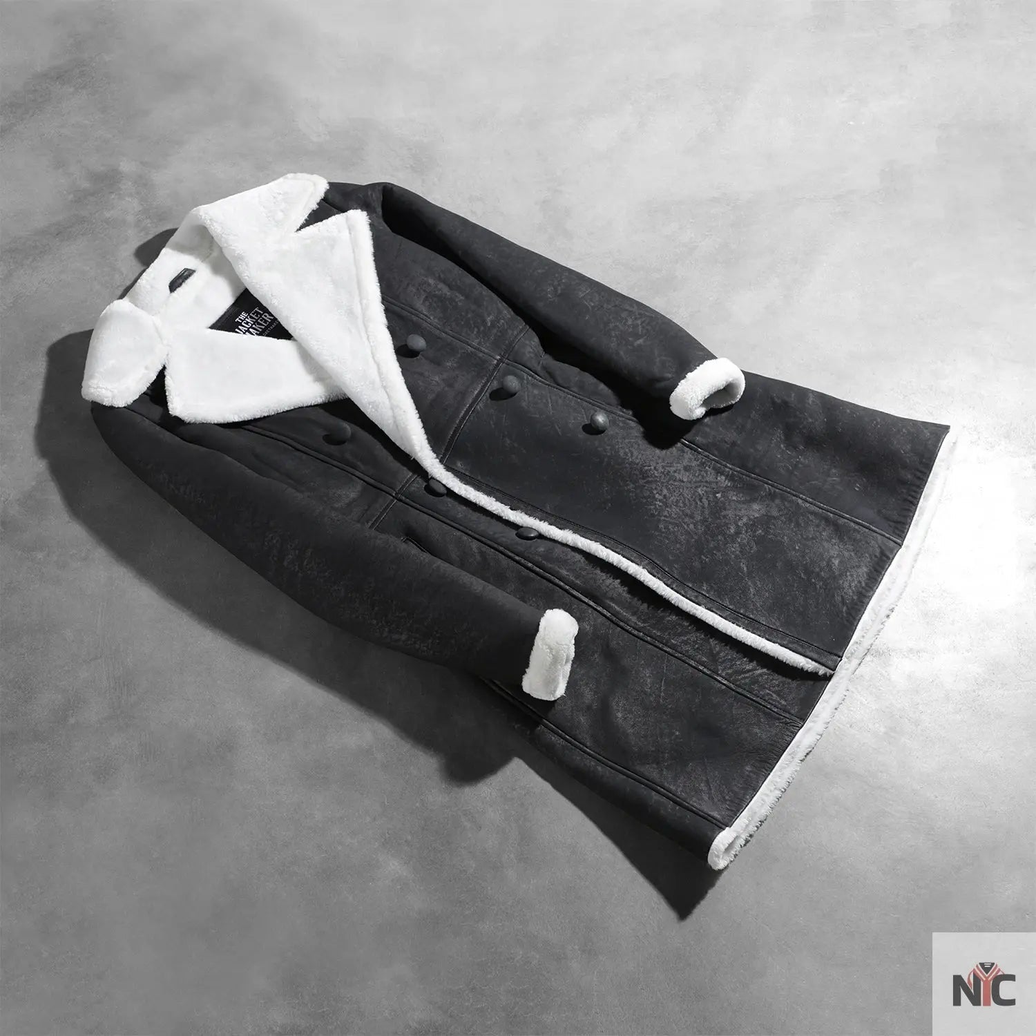 Amie Black Double Breasted Shearling Coat Shopotiny
