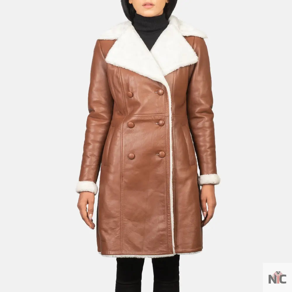 Amie Brown Double Breasted Shearling Coat Shopotiny