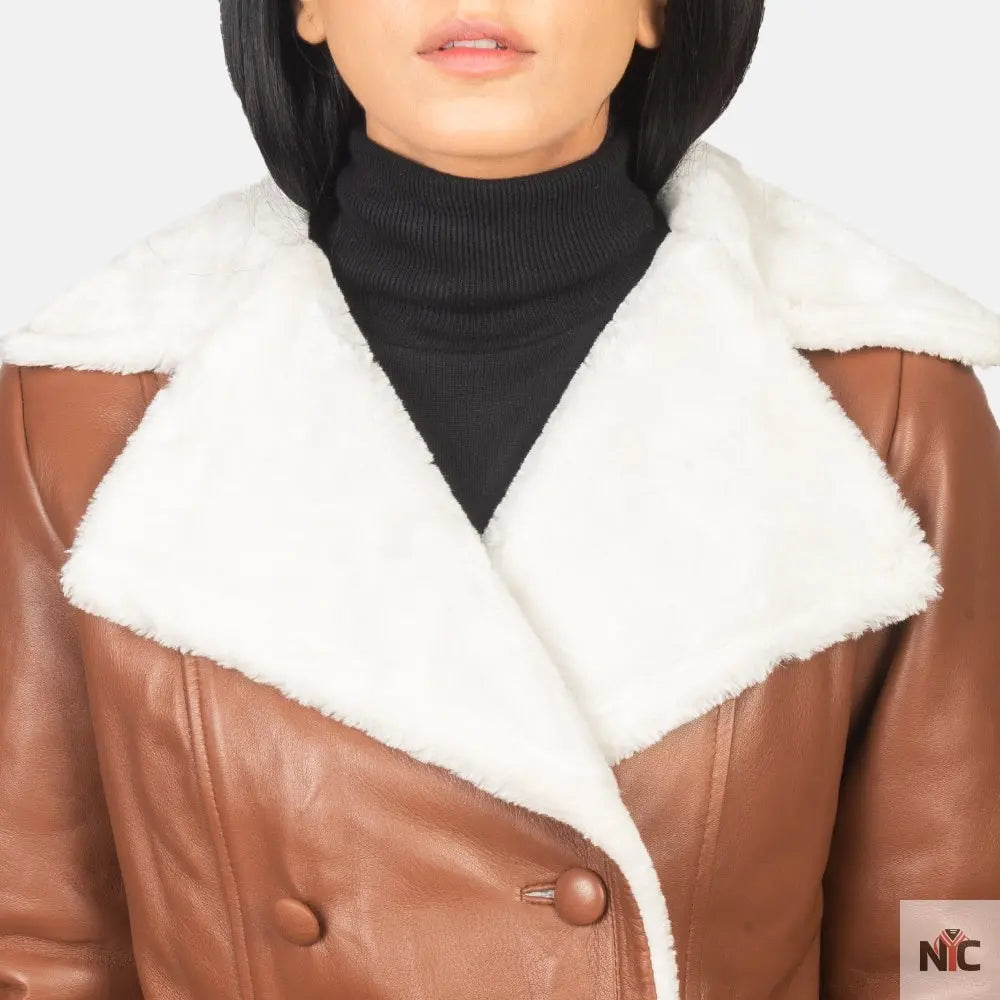 Amie Brown Double Breasted Shearling Coat Shopotiny
