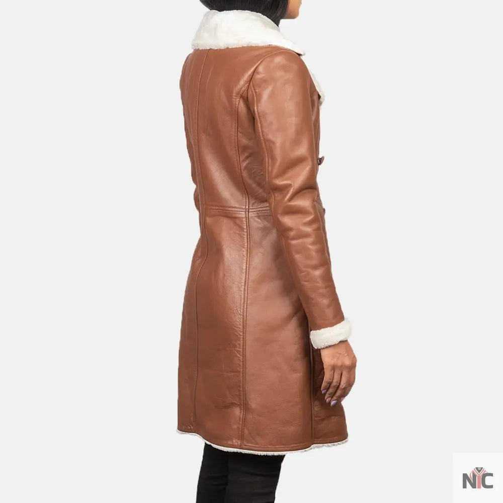 Amie Brown Double Breasted Shearling Coat Shopotiny