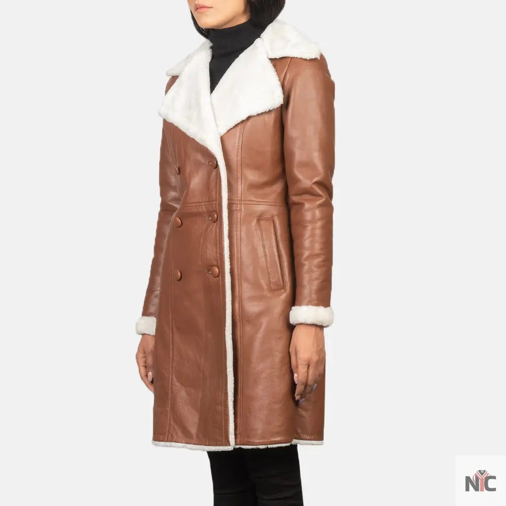 Amie Brown Double Breasted Shearling Coat Shopotiny