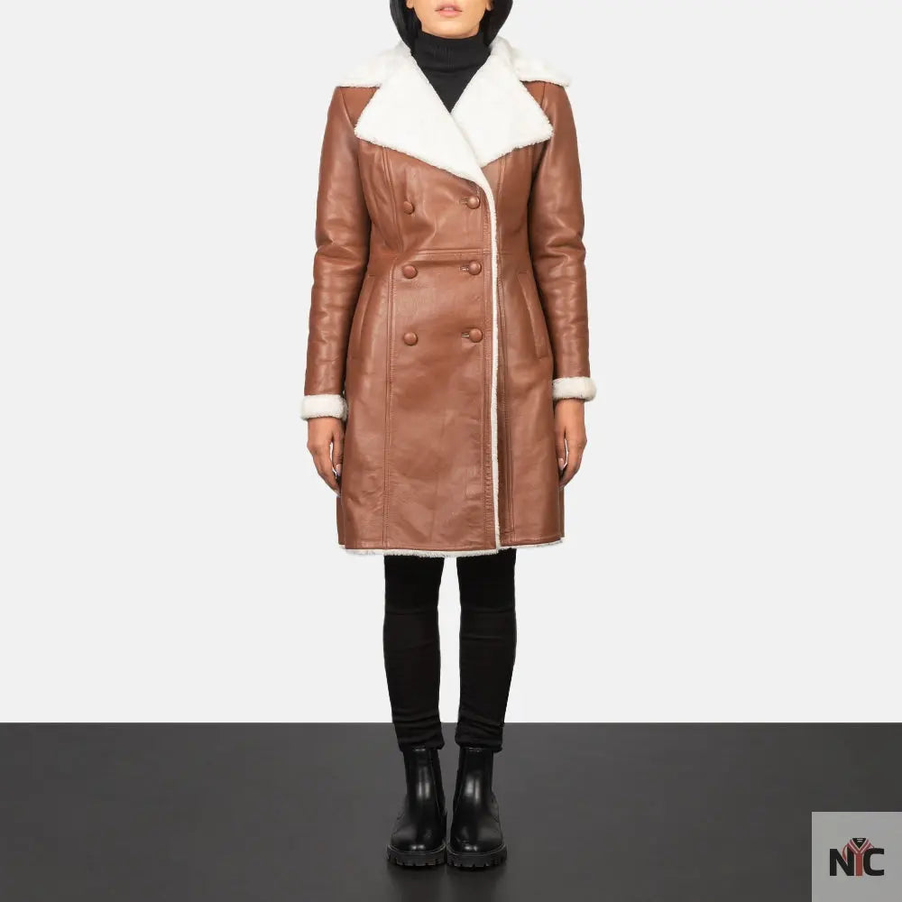 Amie Brown Double Breasted Shearling Coat Shopotiny