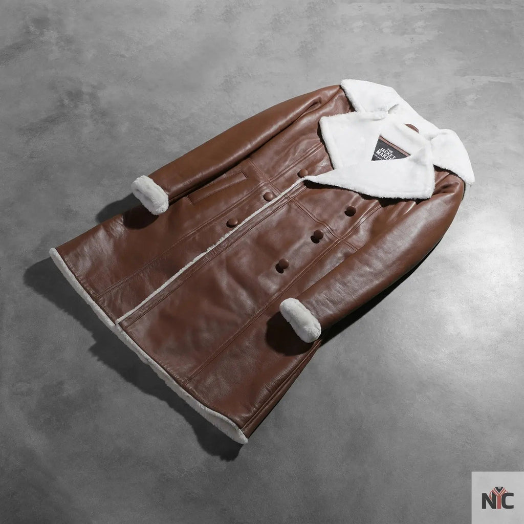 Amie Brown Double Breasted Shearling Coat Clanton Jacket