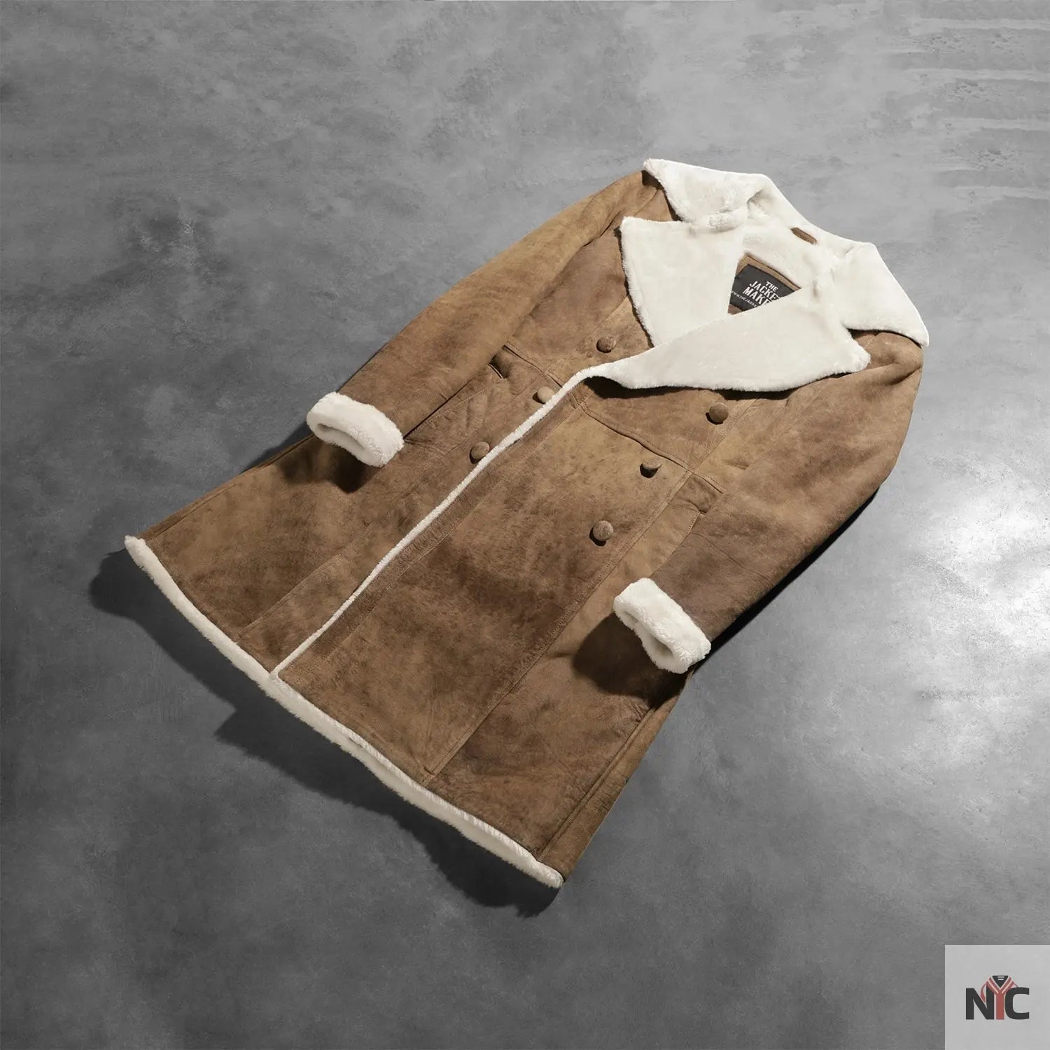 Amie Distressed Brown Double Breasted Shearling Coat Shopotiny