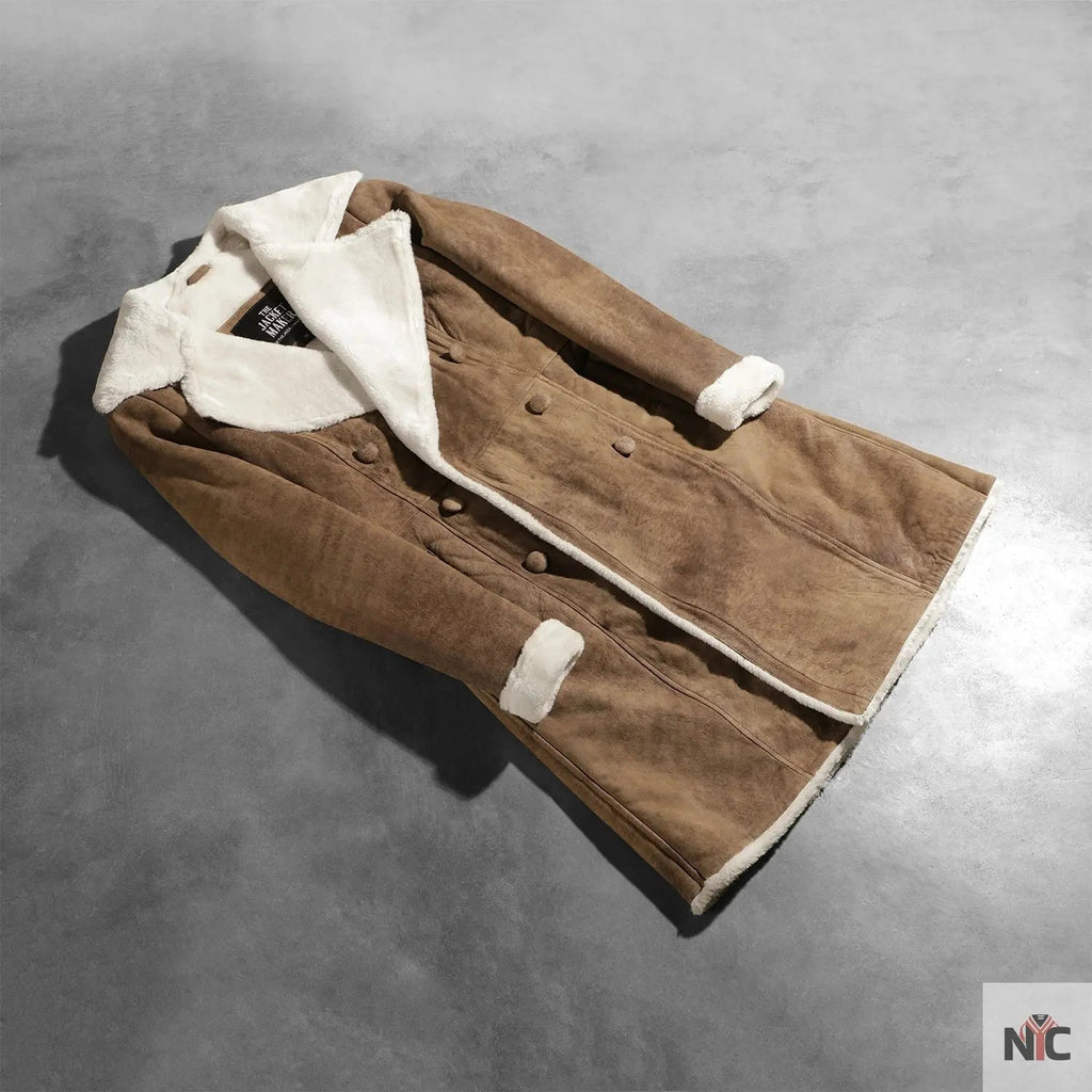 Amie Distressed Brown Double Breasted Shearling Coat Clanton Jacket