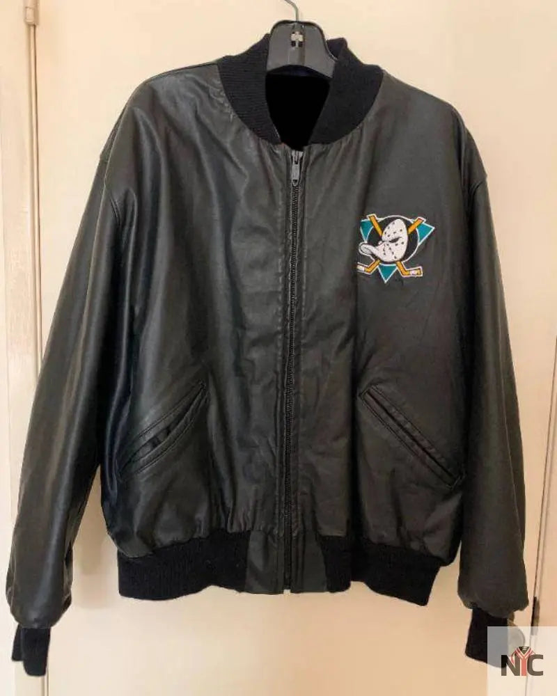 Anaheim Mighty Ducks NHL Black Leather Jacket Clanton Jacket
