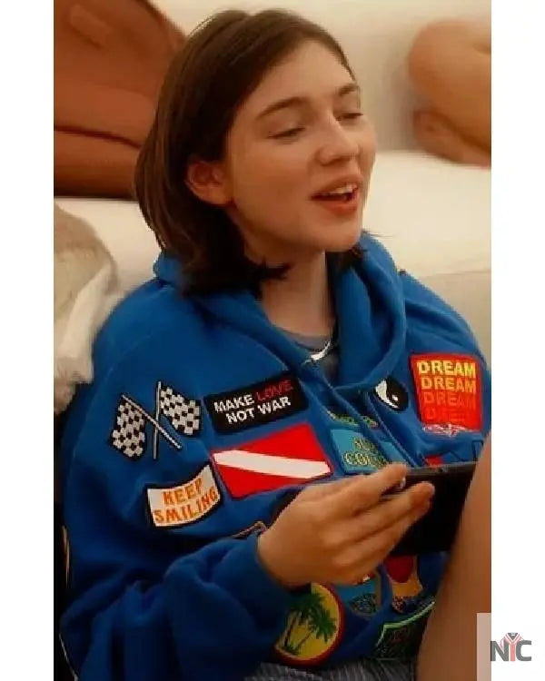 And Just Like That Alexa Swinton Blue Patch Hoodie Clanton Jacket