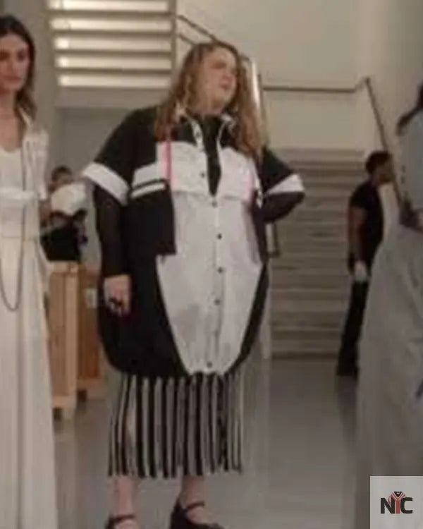 And Just Like That S03 Bonnie Milligan Colorblock Shirt Dress Clanton Jacket