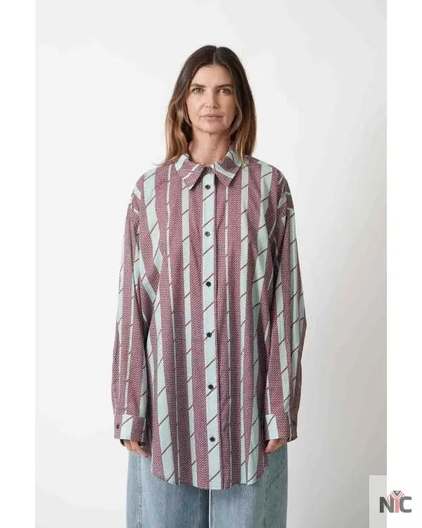 And Just Like That S03 Cynthia Nixon Brown Striped Shirt Clanton Jacket