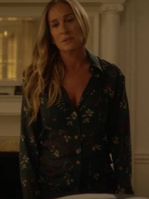 And Just Like That Sarah Jessica Floral Shirt Clanton Jacket