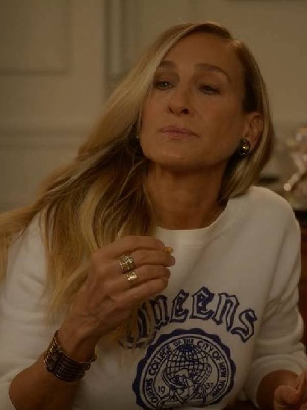 And Just Like That Sarah Jessica Parker White Sweatshirt Clanton Jacket