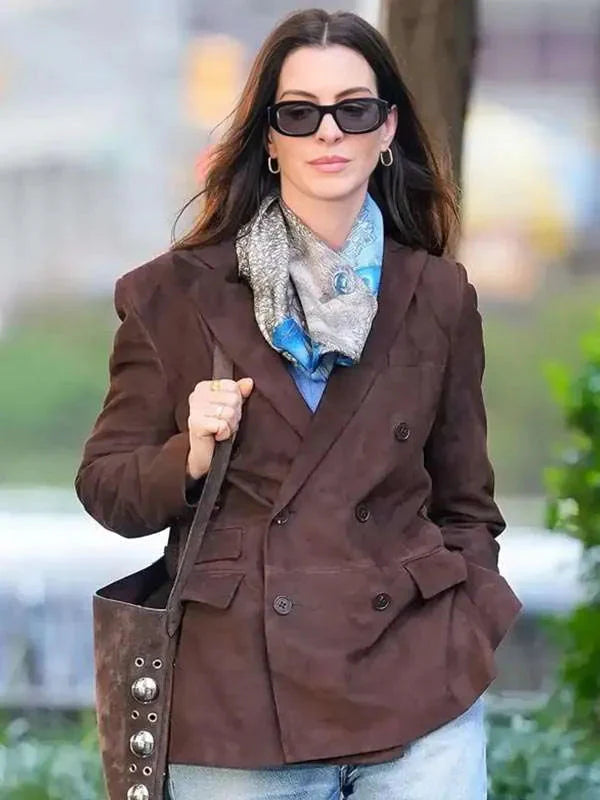 Anne Hathaway The Devil Wears Prada 2 Suede Leather Blazer Clanton Jacket