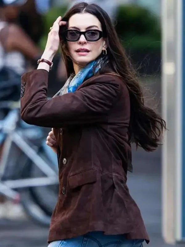 Anne Hathaway The Devil Wears Prada 2 Suede Leather Blazer Clanton Jacket