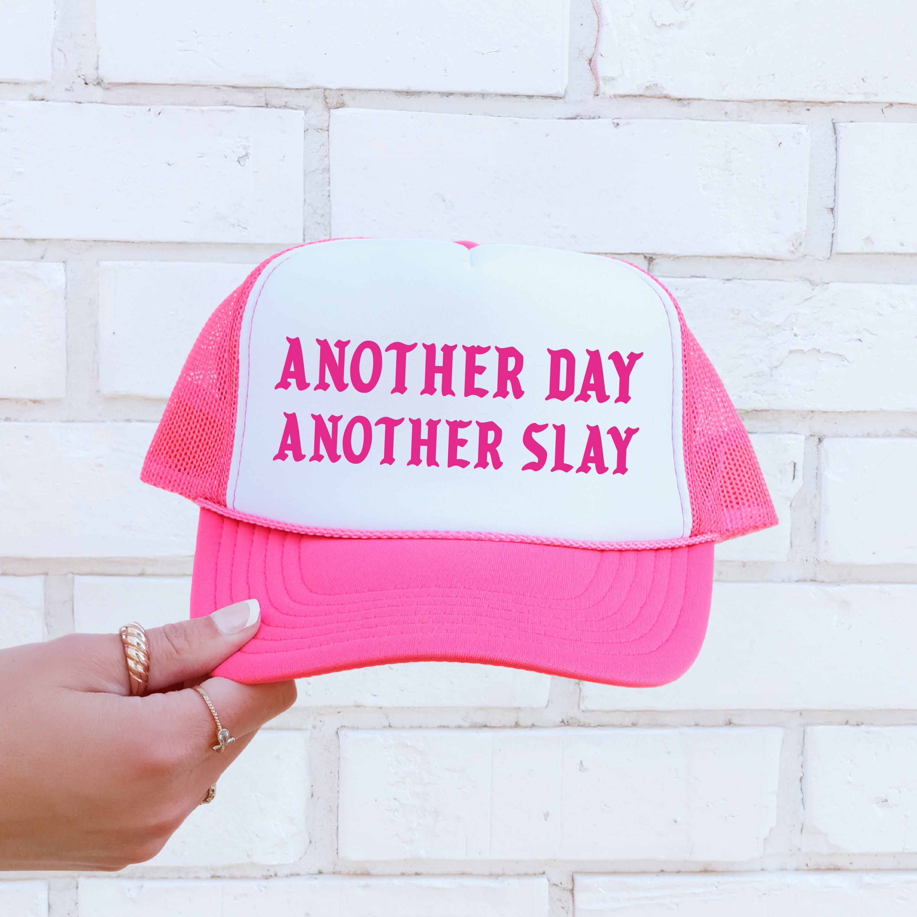 Another Day Another Slay, Sassy, Funny, Bright Pink Snapback Trucker Hat