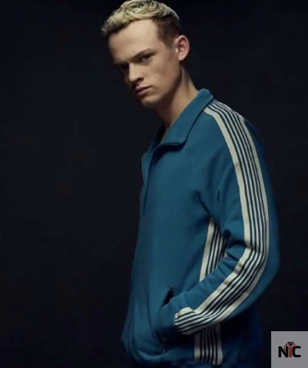 Anson Boon MobLand 2025 Eddie Harrigan Blue Tracksuit Clanton Jacket