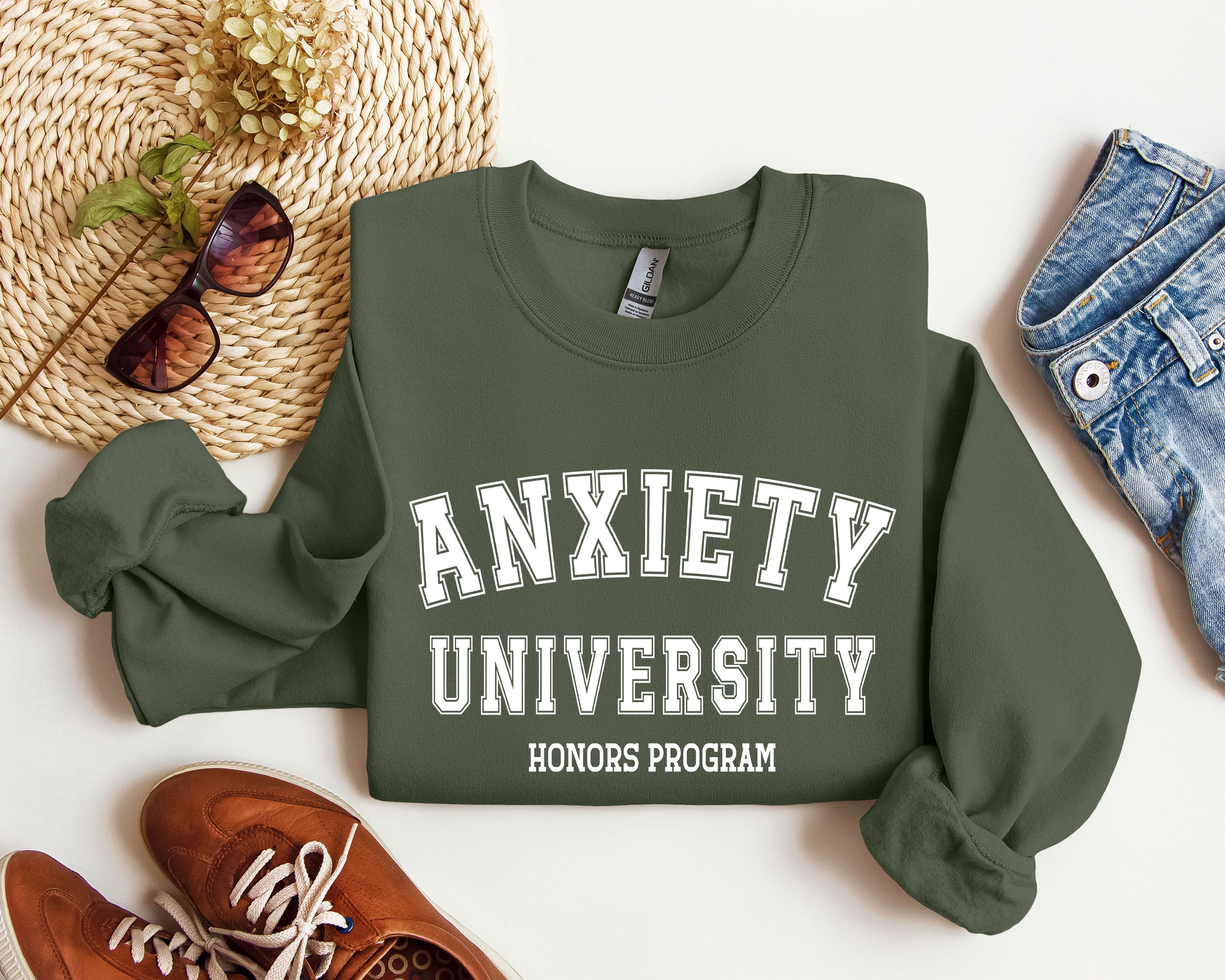 Anxiety University Funny Sweatshirt, Sarcastic College Sweatshirt