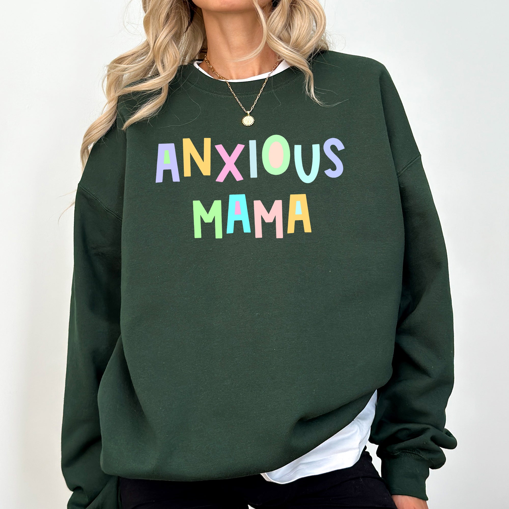 Anxious Mama Sweatshirt, Positivity, Funny, Sarcastic, Mom Gift, Mental Health, Colorful, Pastel, Crewneck, Crew Neck Sweatshirt