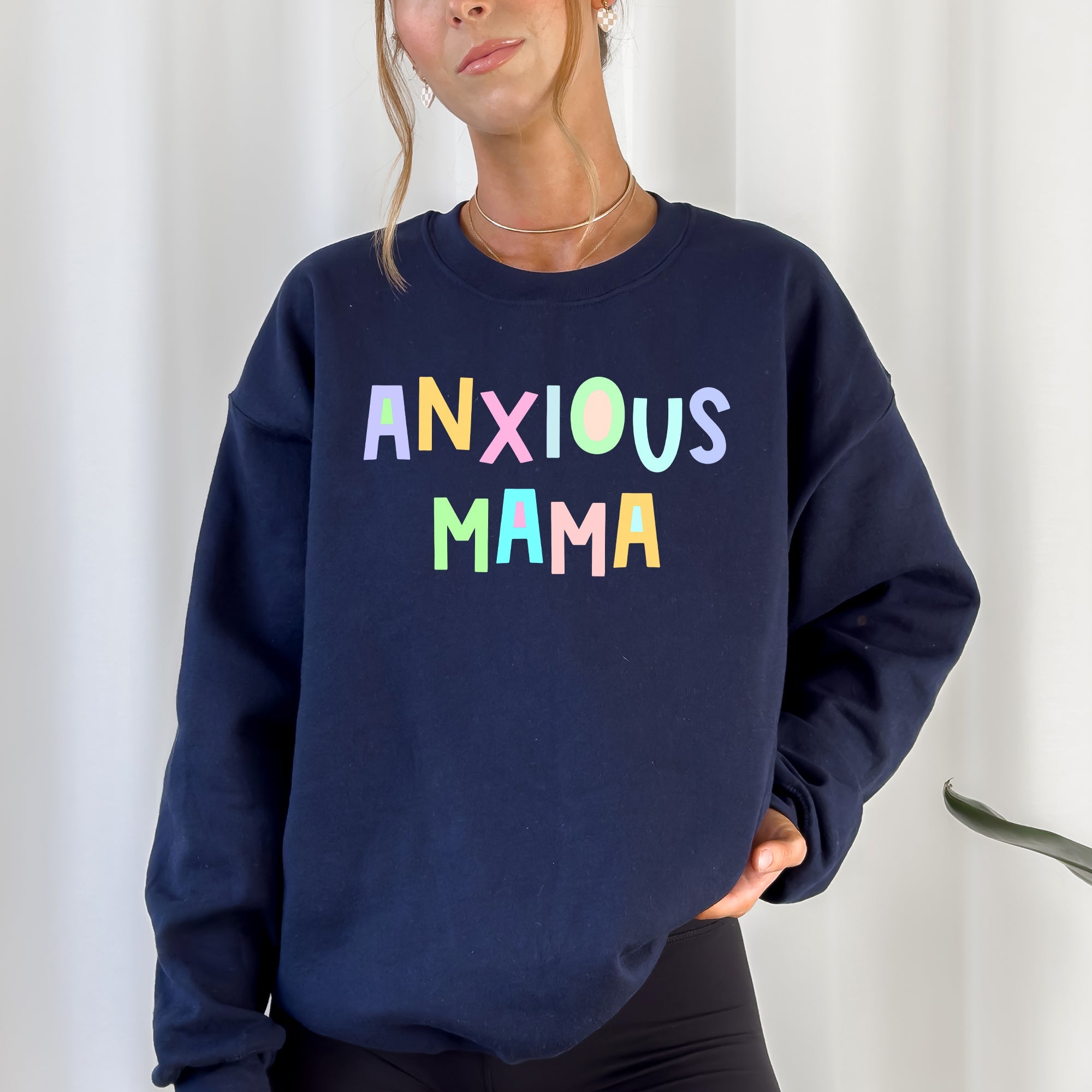 Anxious Mama Sweatshirt, Positivity, Funny, Sarcastic, Mom Gift, Mental Health, Colorful, Pastel, Crewneck, Crew Neck Sweatshirt