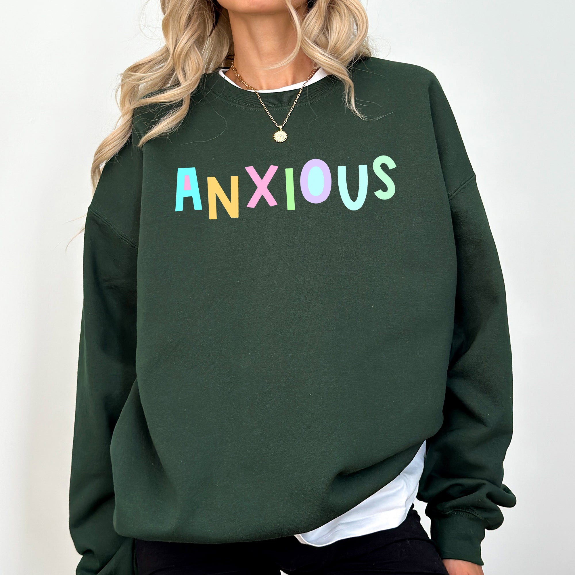 Anxious Sweatshirt, Positivity, Funny, Sarcastic, Mom Gift, Mental Health, Colorful, Pastel, Crewneck, Crew Neck Sweatshirt