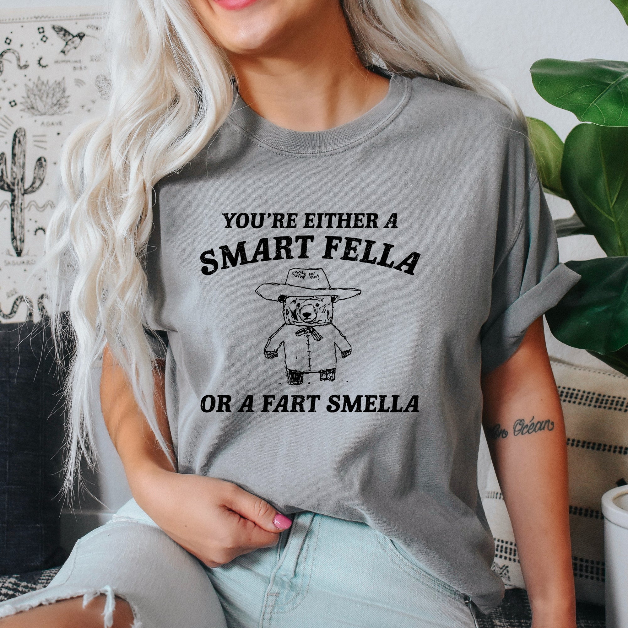 Are You A Smart Fella Or Fart Smella, Bear, Funny, Aesthetic Meme, Comfort Colors Tshirt