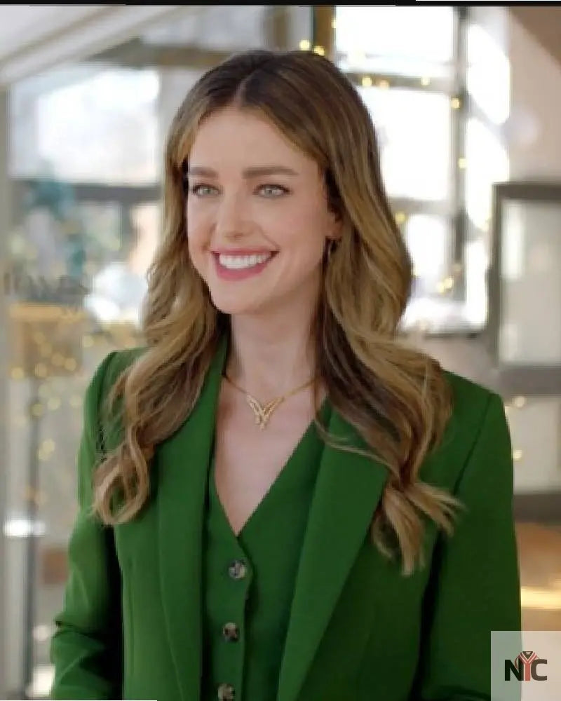 Ashley Newbrough Flipping for Christmas Green Suit Clanton Jacket