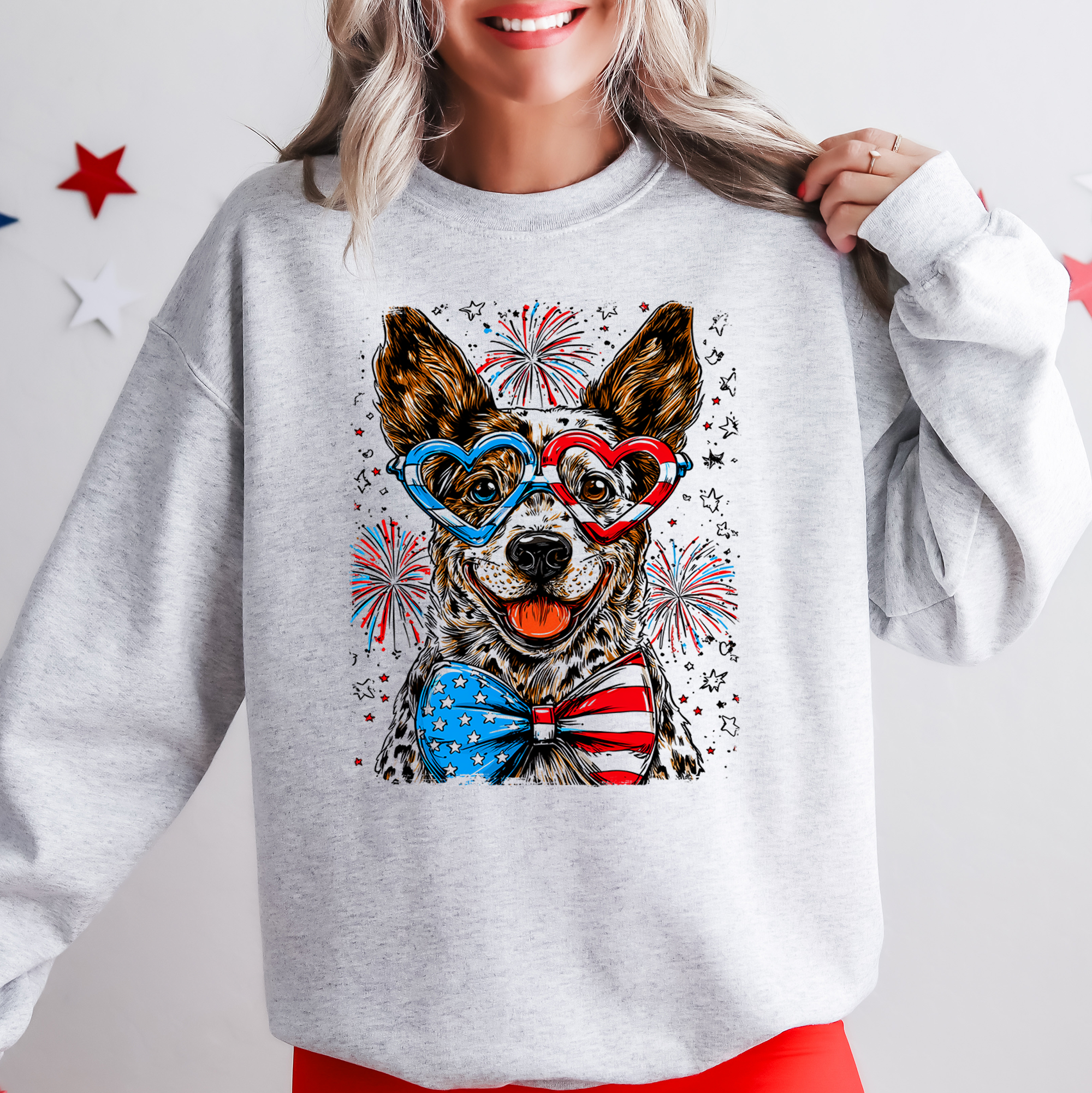 Australian Cattle Patriotic Dog, USA, America, Pet Lover, 4th of July Sweatshirt