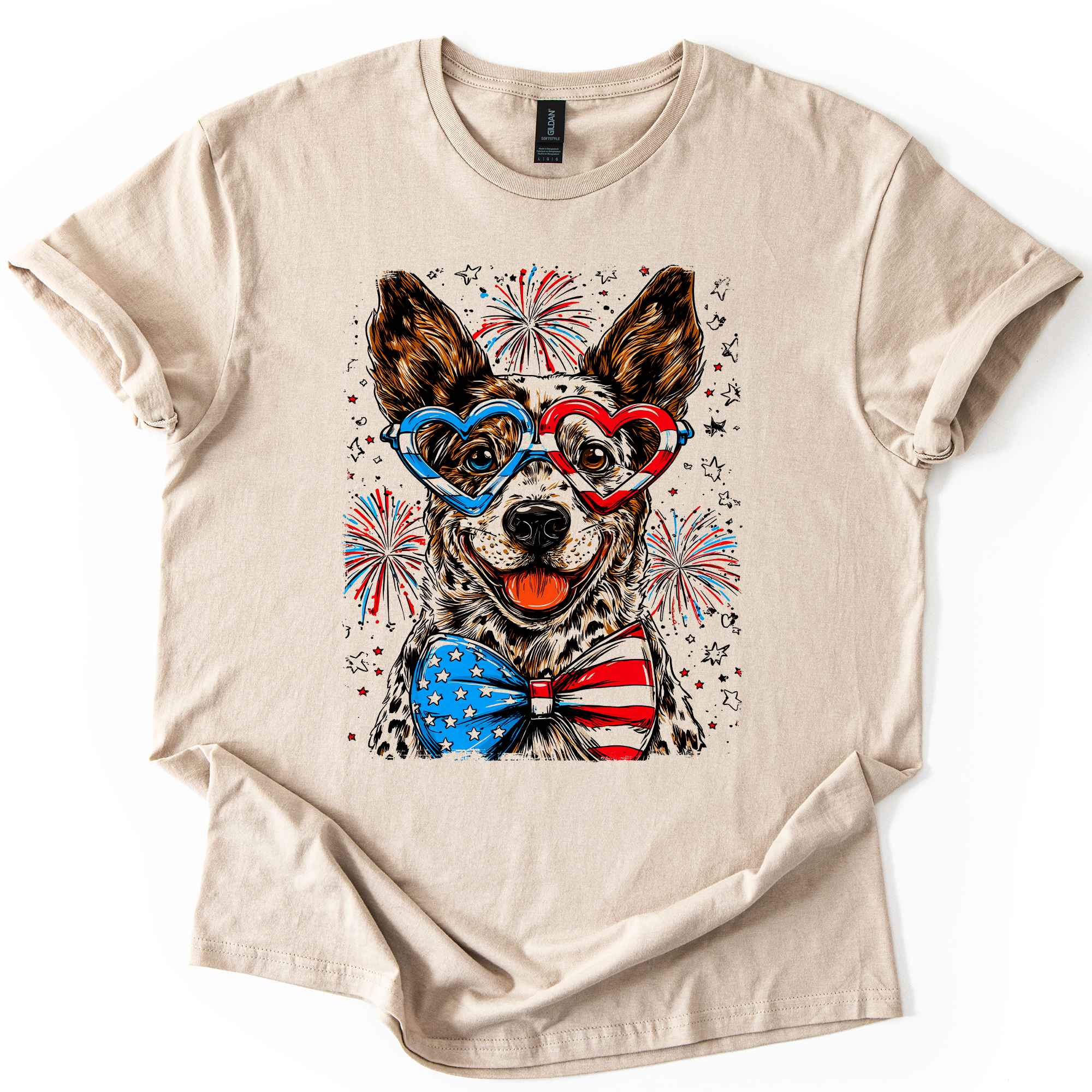 Australian Cattle Patriotic Dog, USA, America, Pet Lover, 4th of July, Soft Style T-Shirt