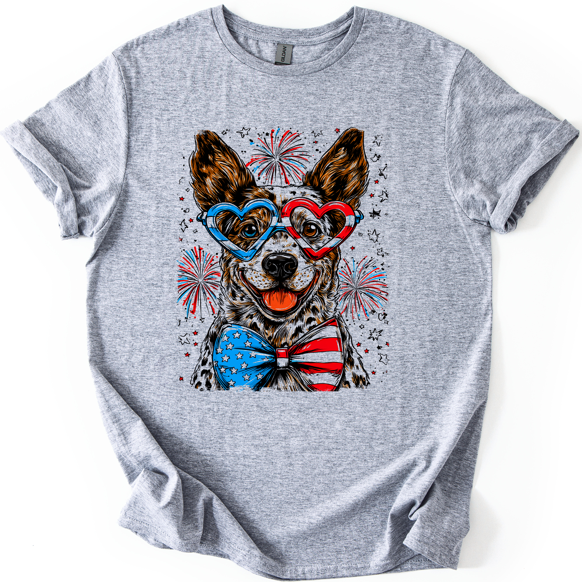 Australian Cattle Patriotic Dog, USA, America, Pet Lover, 4th of July, Soft Style T-Shirt