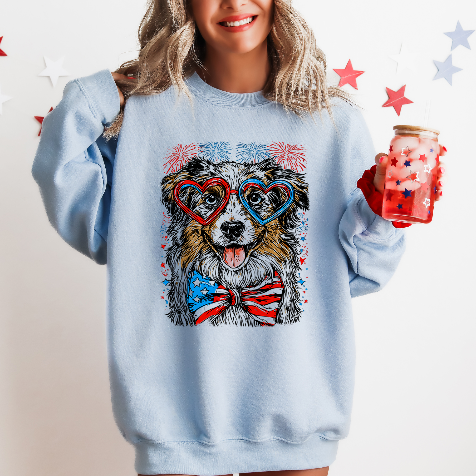 Australian Shepherd Patriotic Dog, USA, America, Pet Lover, 4th of July Sweatshirt