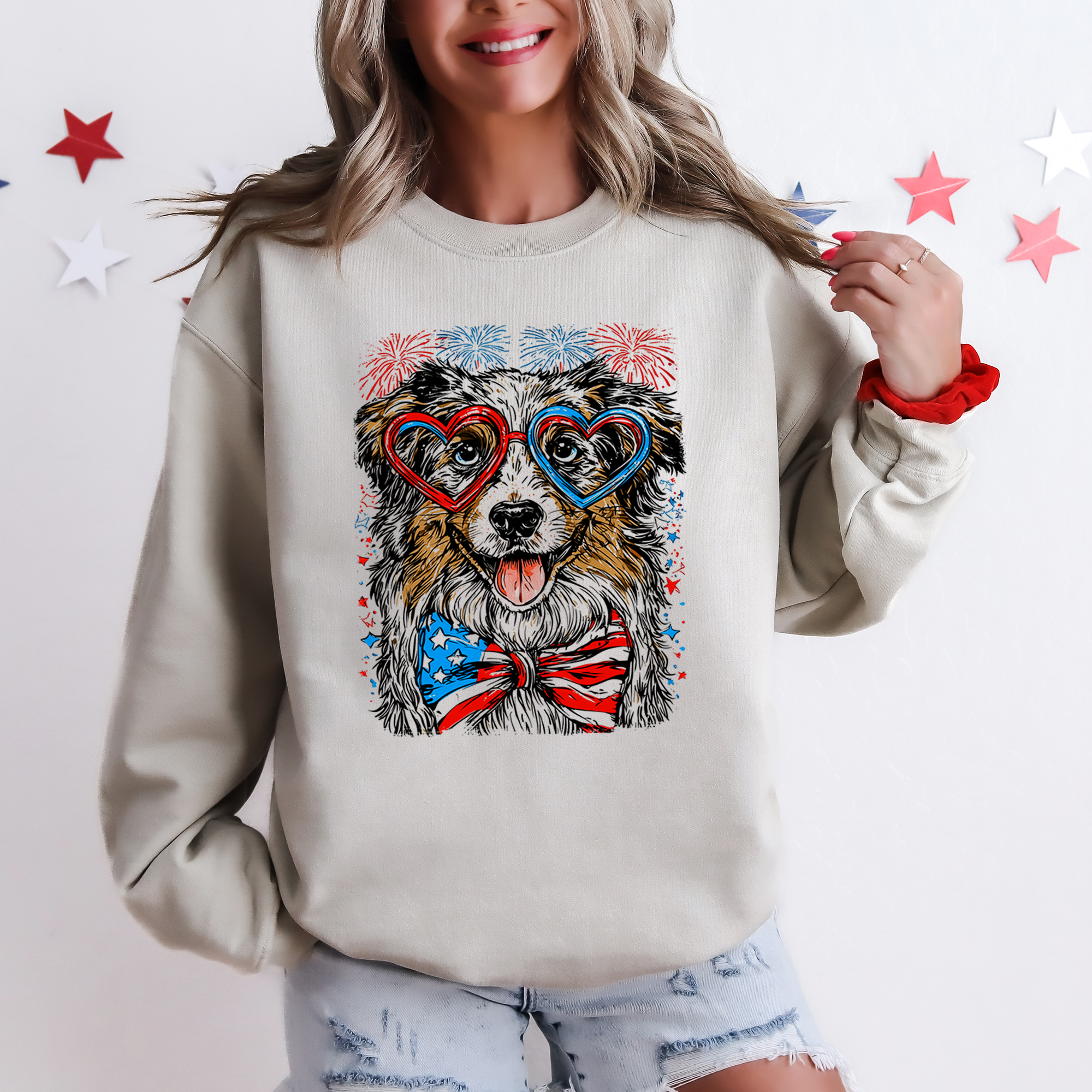 Australian Shepherd Patriotic Dog, USA, America, Pet Lover, 4th of July Sweatshirt