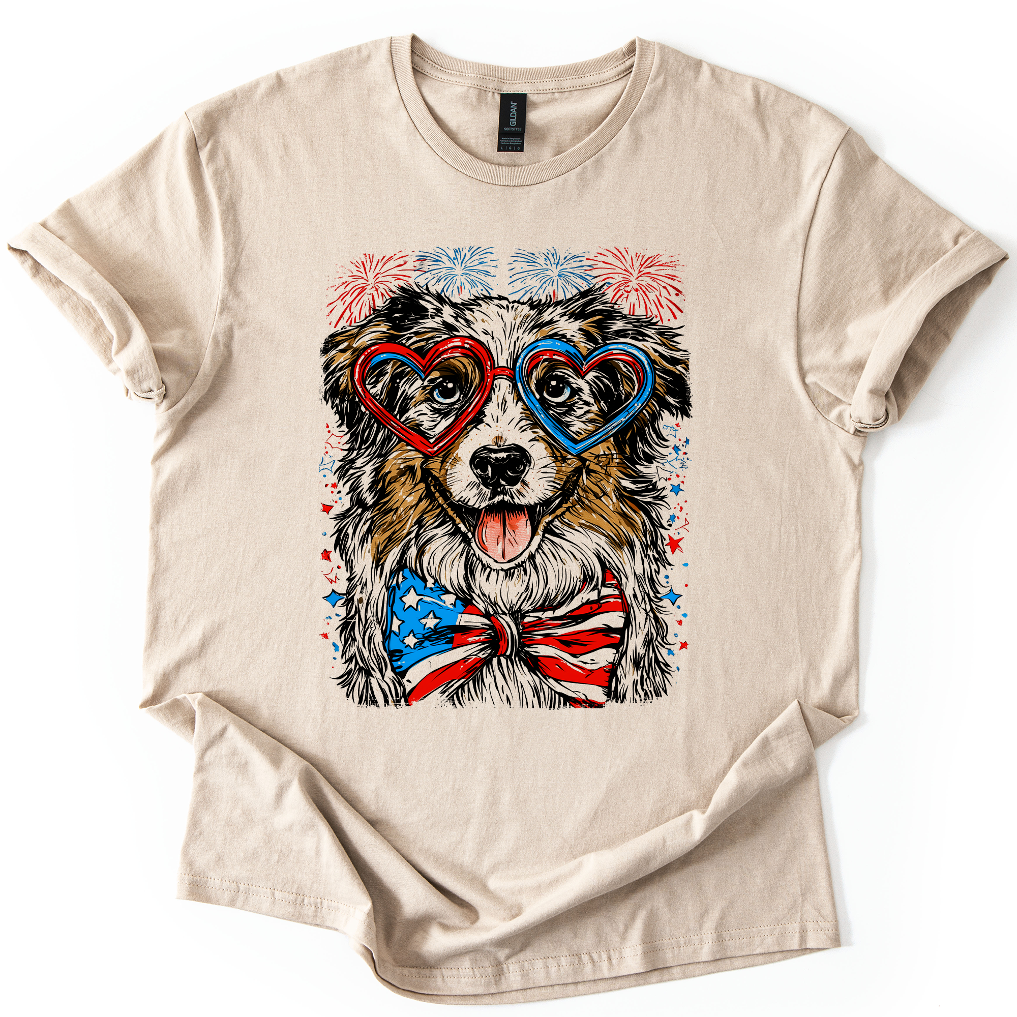 Australian Shepherd Patriotic Dog, USA, America, Pet Lover, 4th of July, Soft Style T-Shirt