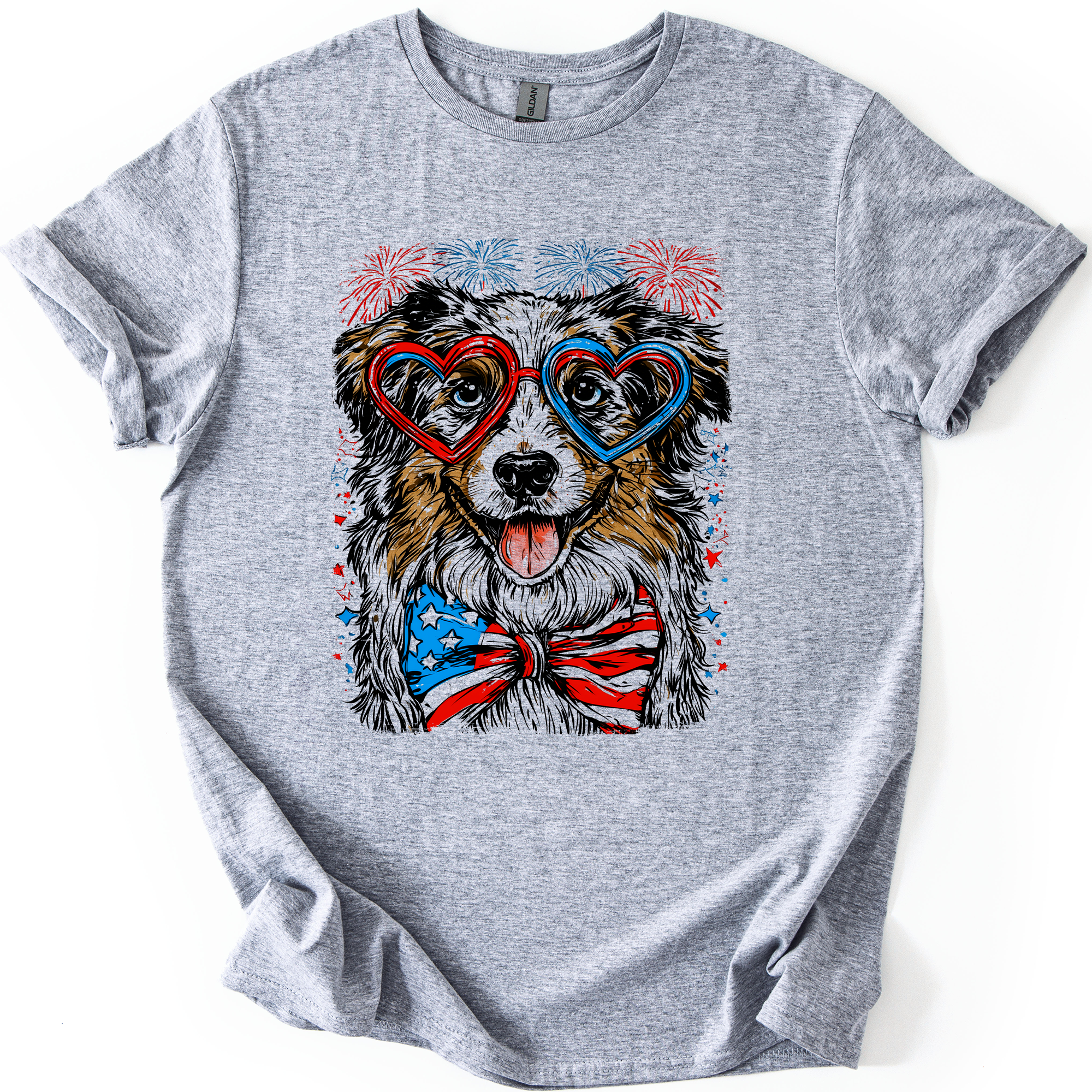 Australian Shepherd Patriotic Dog, USA, America, Pet Lover, 4th of July, Soft Style T-Shirt