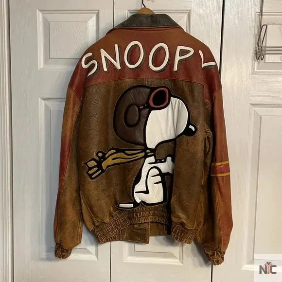 Authentic Vintage Snoopy Leather Bomber Jacket Clanton Jacket