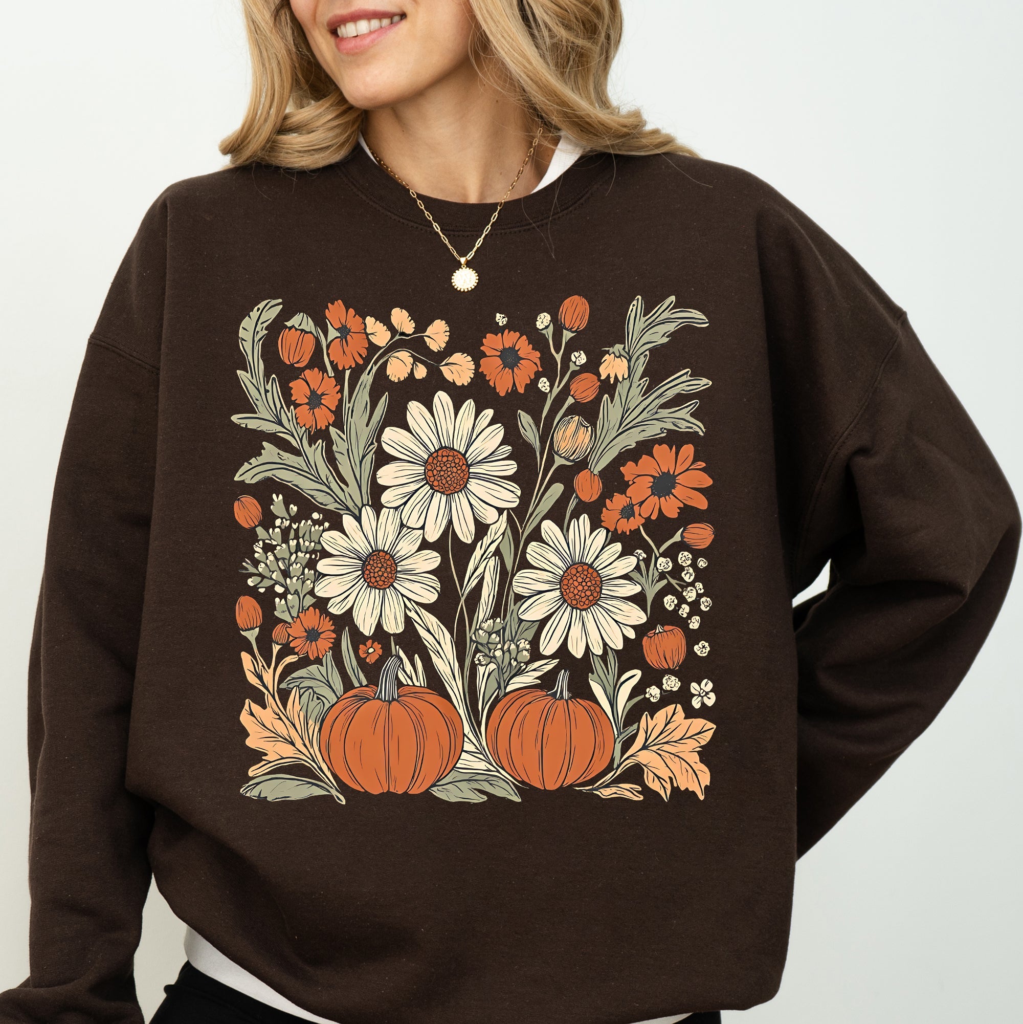 Autumn Botanical, Floral, Flowers, Pressed Flowers, Pumpkins, Thanksgiving Sweatshirt