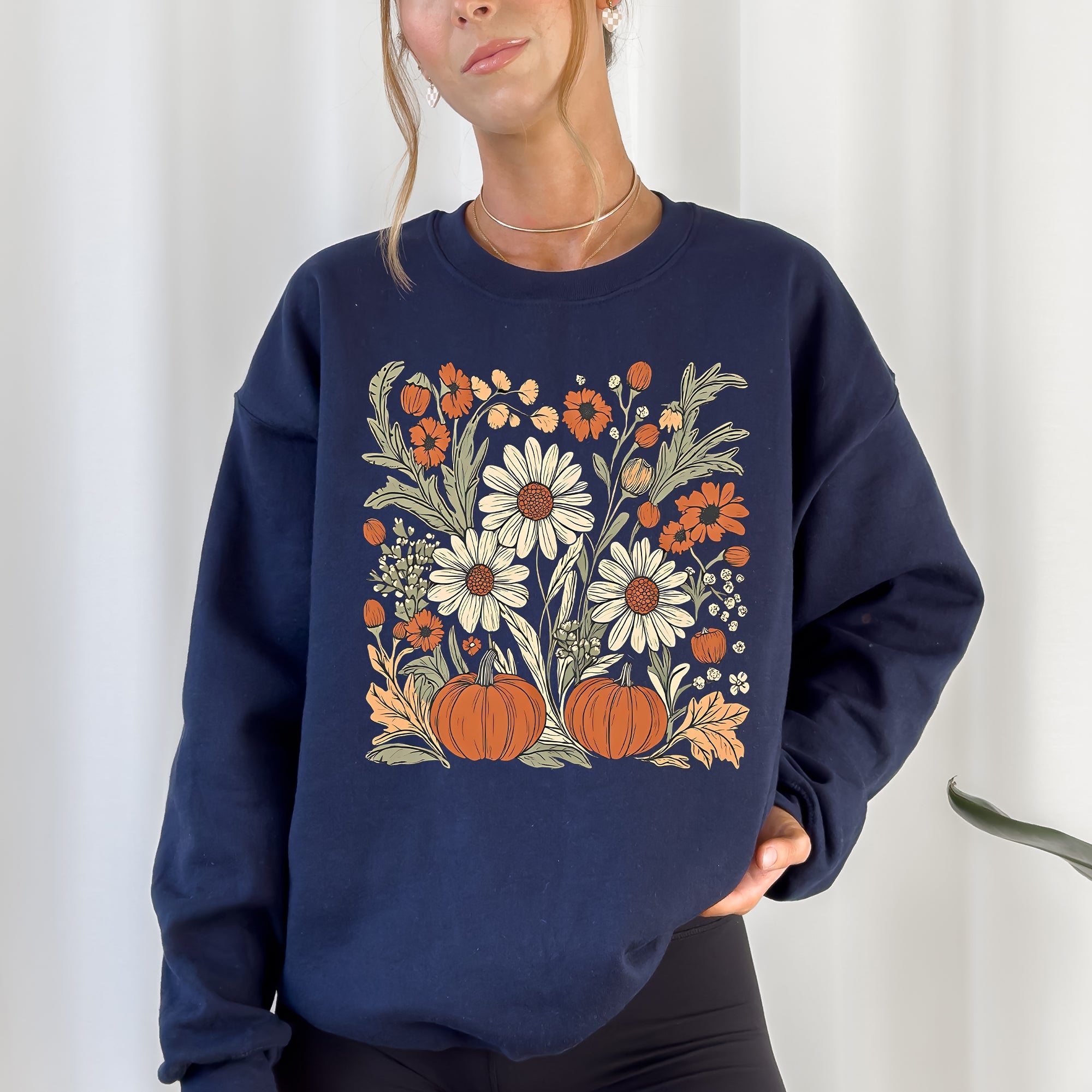Autumn Botanical, Floral, Flowers, Pressed Flowers, Pumpkins, Thanksgiving Sweatshirt
