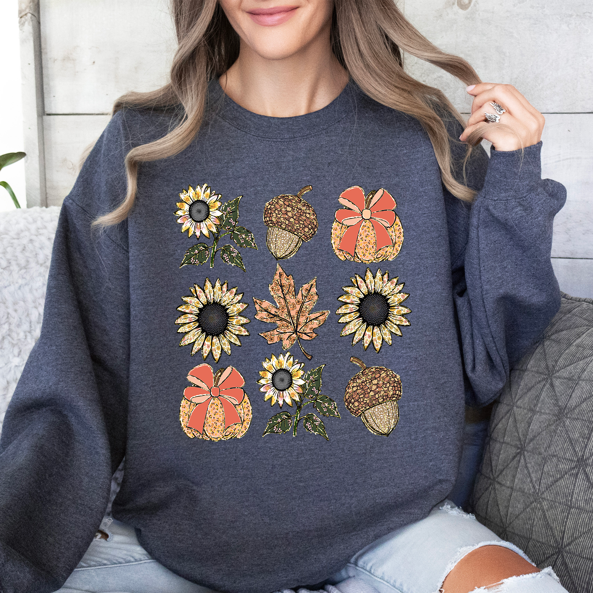 Autumn Floral, Sunflowers, Pumpkin, Fall Sweatshirt