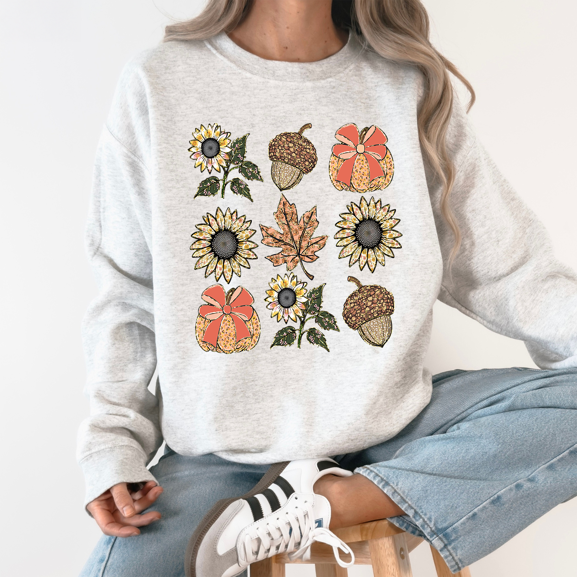 Autumn Floral, Sunflowers, Pumpkin, Fall Sweatshirt