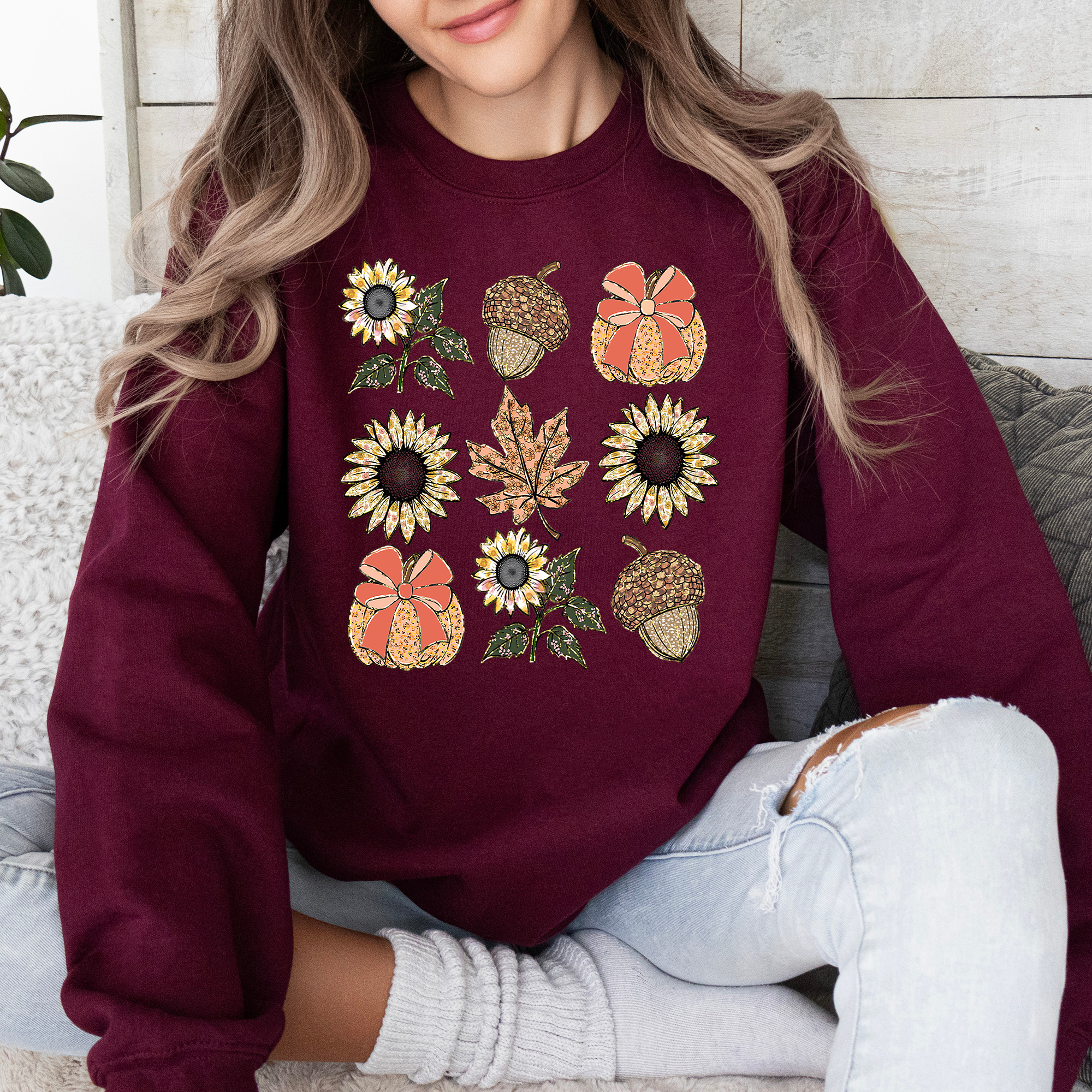 Autumn Floral, Sunflowers, Pumpkin, Fall Sweatshirt