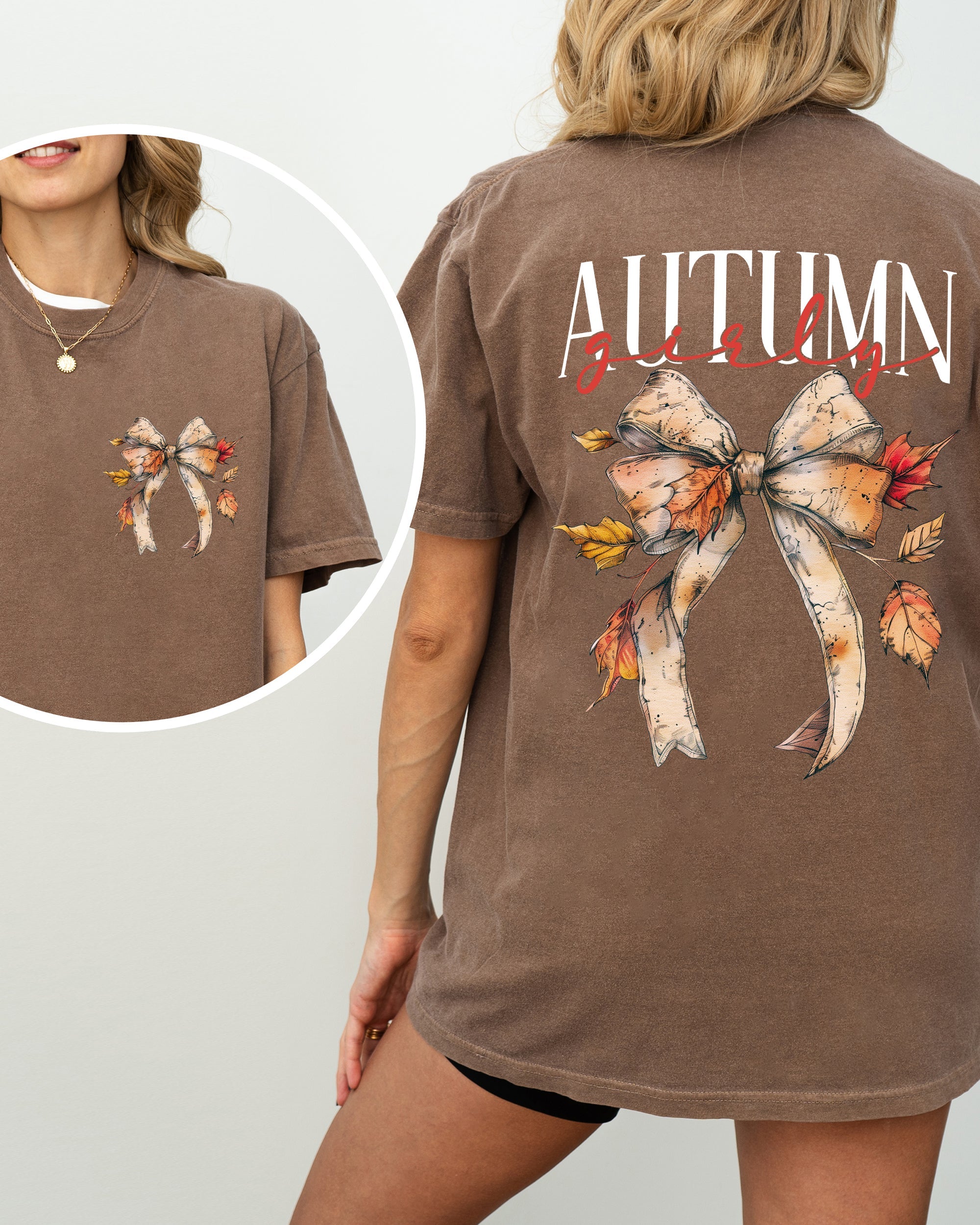 Autumn Girly, Fall, Leaves, Foliage, Pumpkin Spice Latte, Coffee, Thanksgiving Shirt Comfort Colors T-Shirt