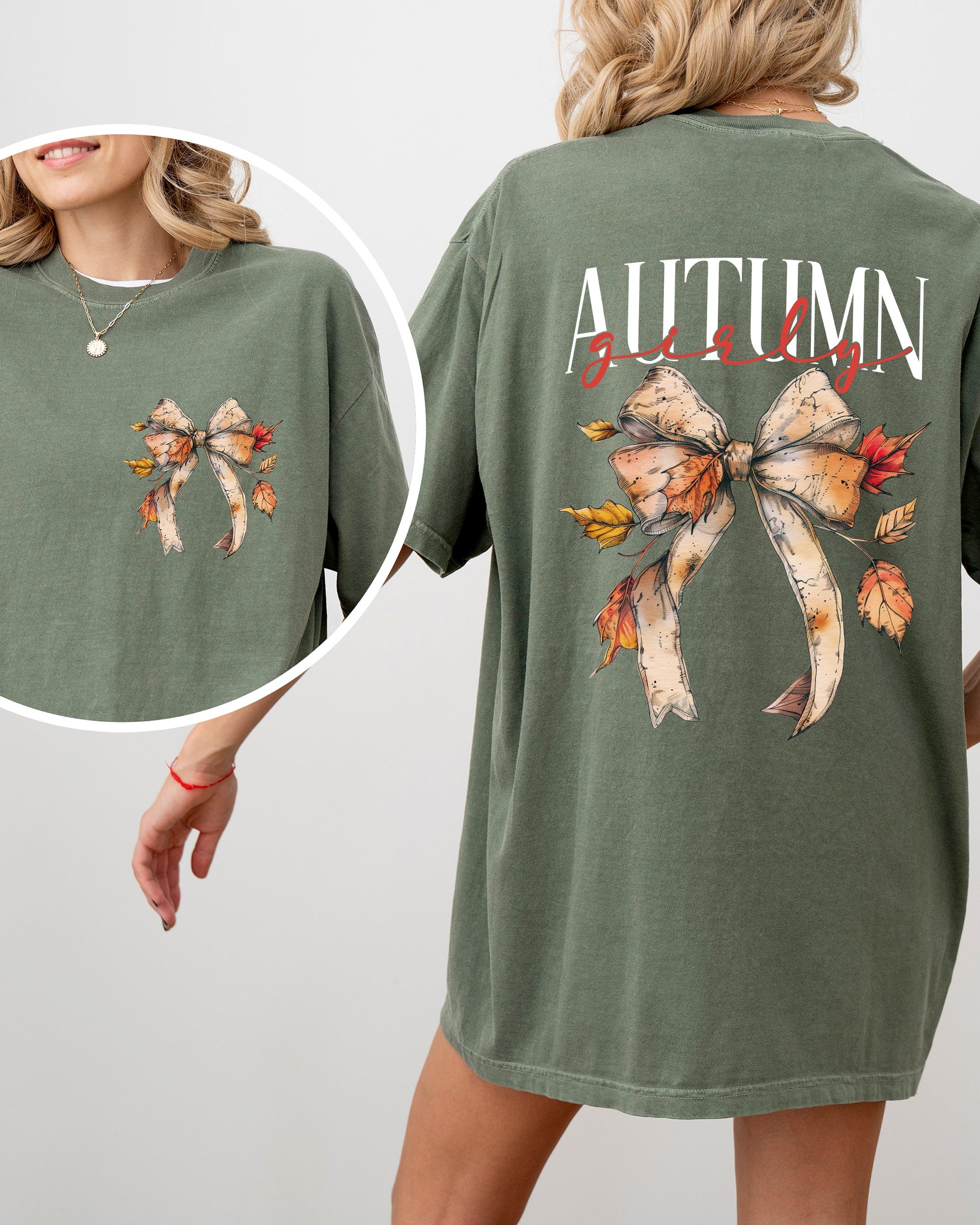 Autumn Girly, Fall, Leaves, Foliage, Pumpkin Spice Latte, Coffee, Thanksgiving Shirt Comfort Colors T-Shirt