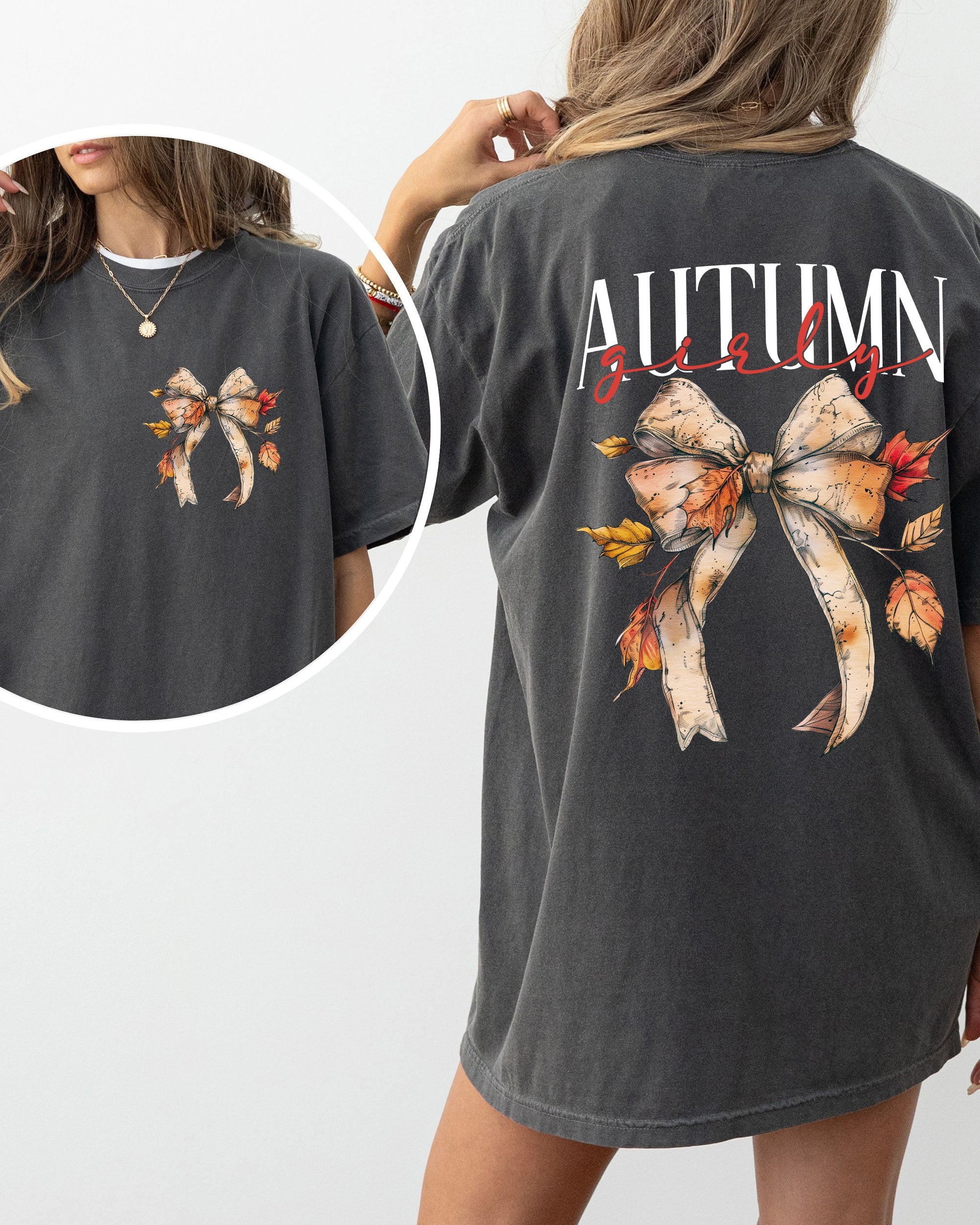 Autumn Girly, Fall, Leaves, Foliage, Pumpkin Spice Latte, Coffee, Thanksgiving Shirt Comfort Colors T-Shirt