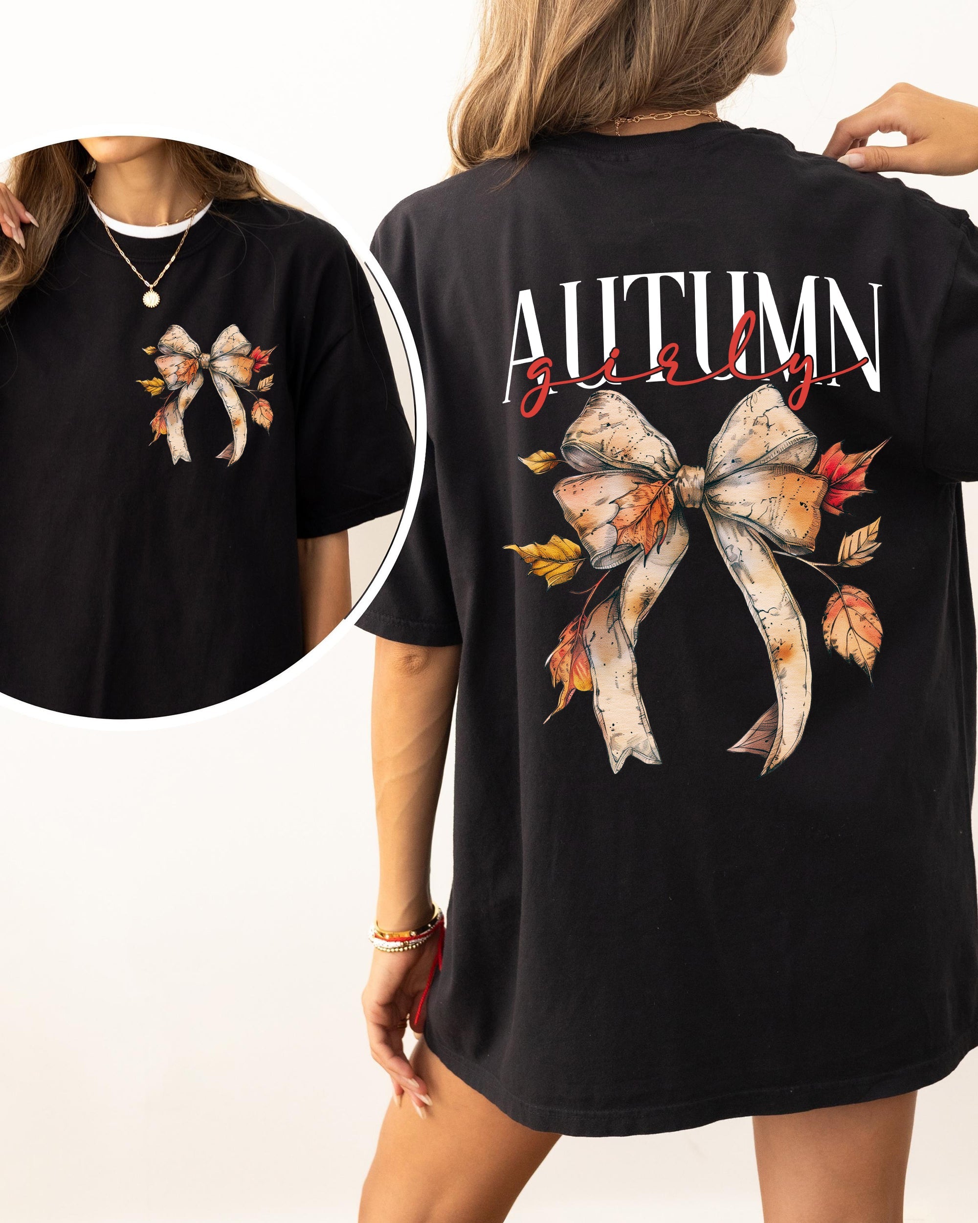 Autumn Girly, Fall, Leaves, Foliage, Pumpkin Spice Latte, Coffee, Thanksgiving Shirt Comfort Colors T-Shirt